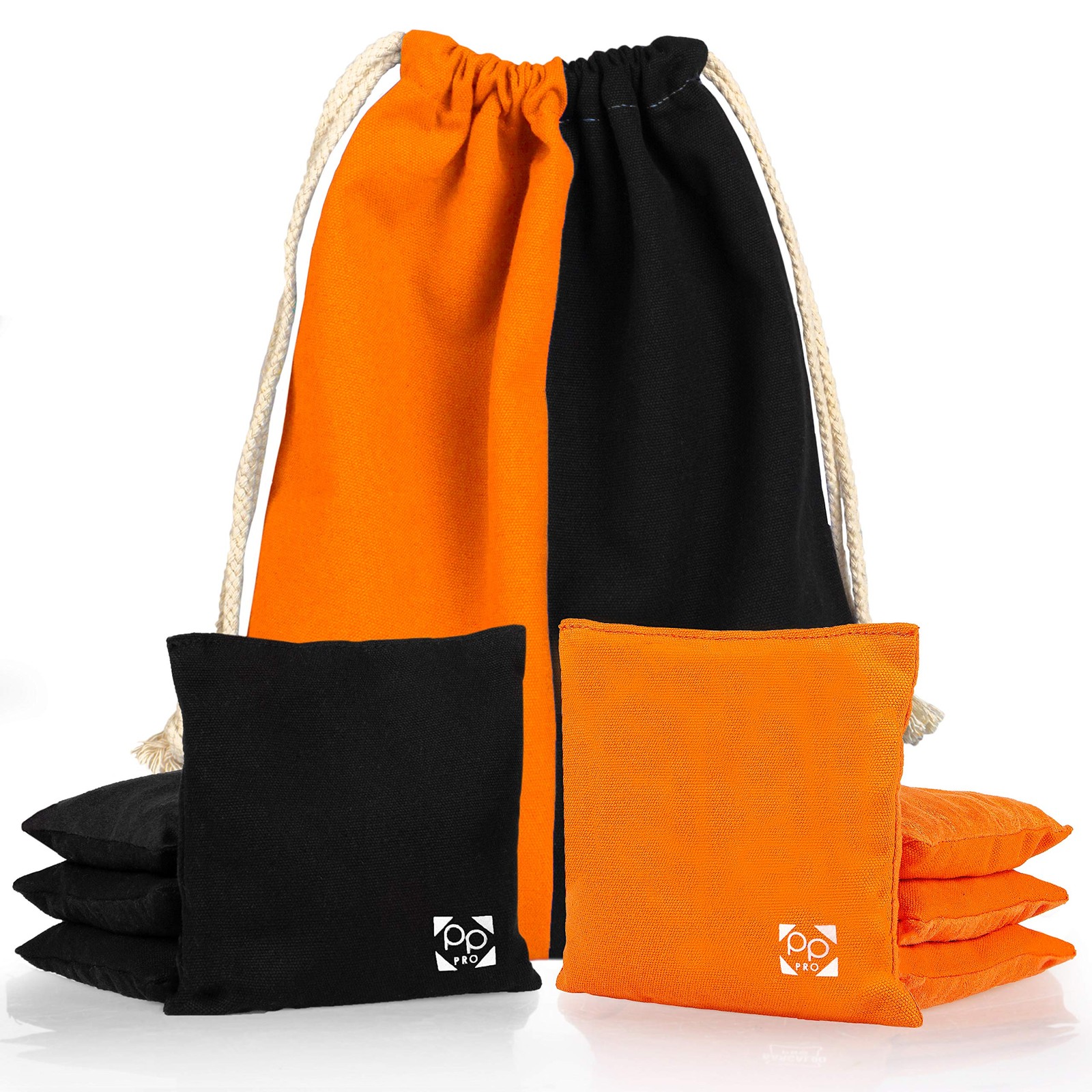 Professional Cornhole Bags All Weather Two Sided 4 Orange & 4 Black