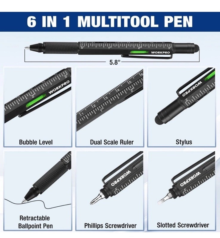 WORKPRO 2-Pack Upgraded Multi-Tool Pens 9 Functions Multi-tool Pen Set Daily Use
