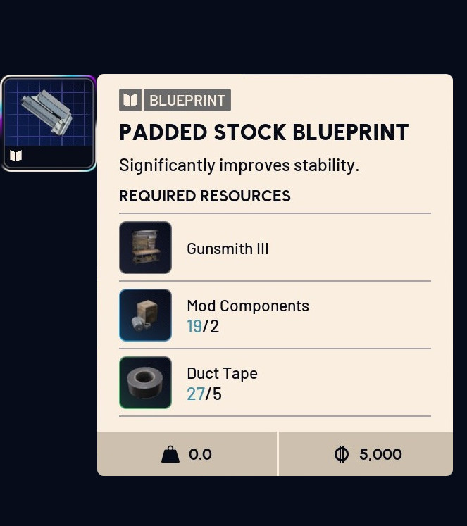 ARC Raiders Padded Stock Blueprint