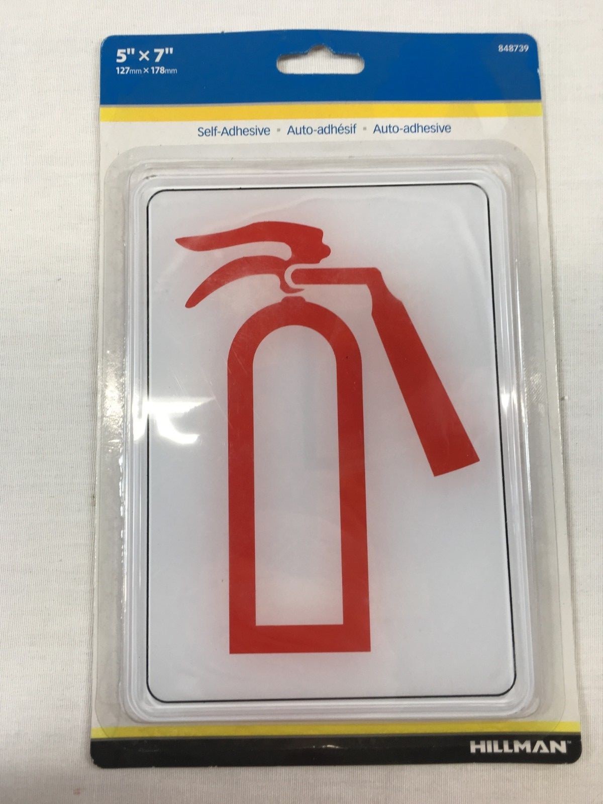 5 x 7 Fire Extinguisher Sign White Red Icon Self Stick Durable Plastic Hillman