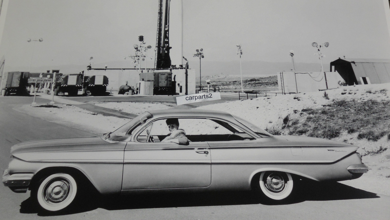 12 By 18" Black & White Picture 1961 Chevrolet Belair 2-Door Hardtop