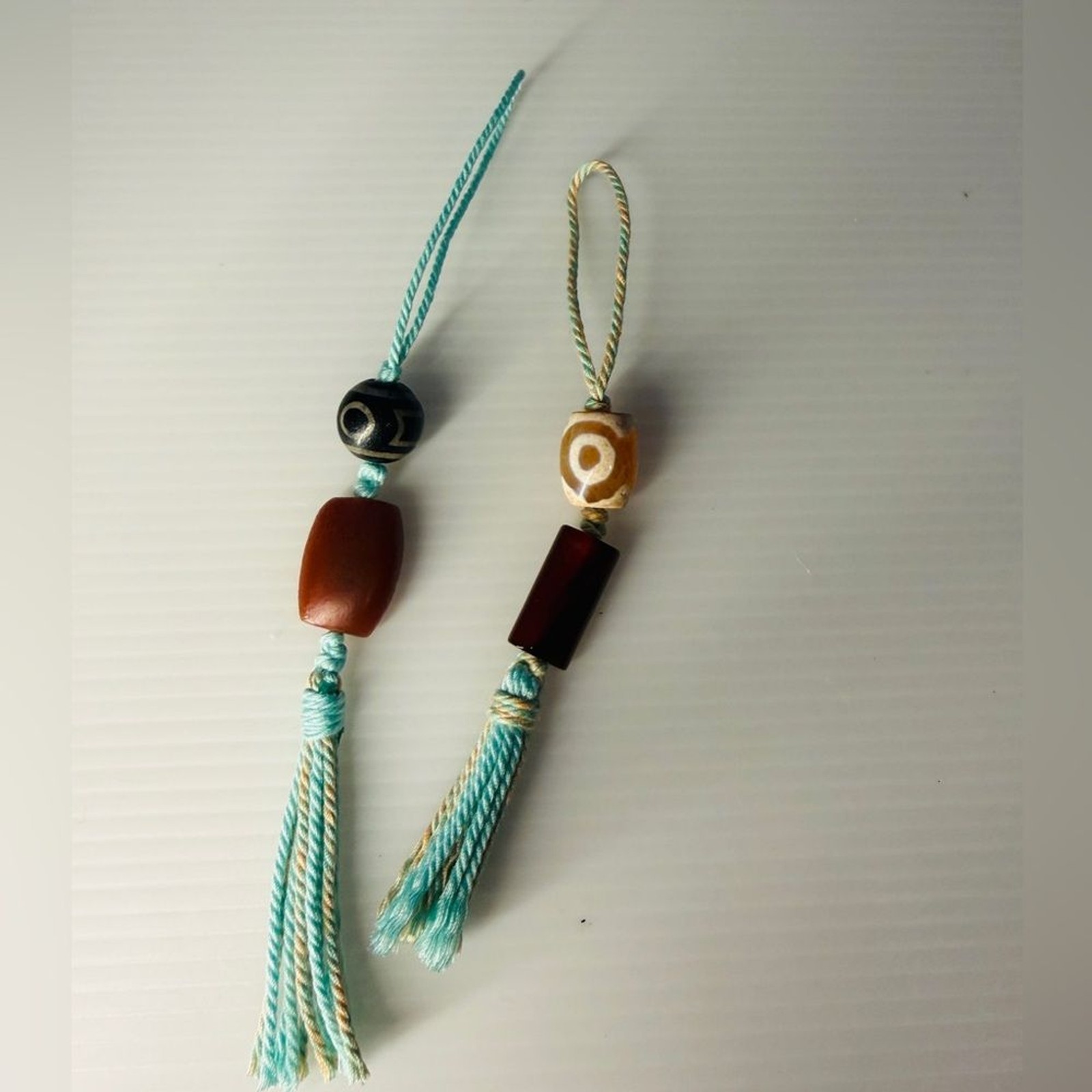 Lot of 2 Handcrafted agate beaded Tassel Keychain purse chain- Turquoise Brown