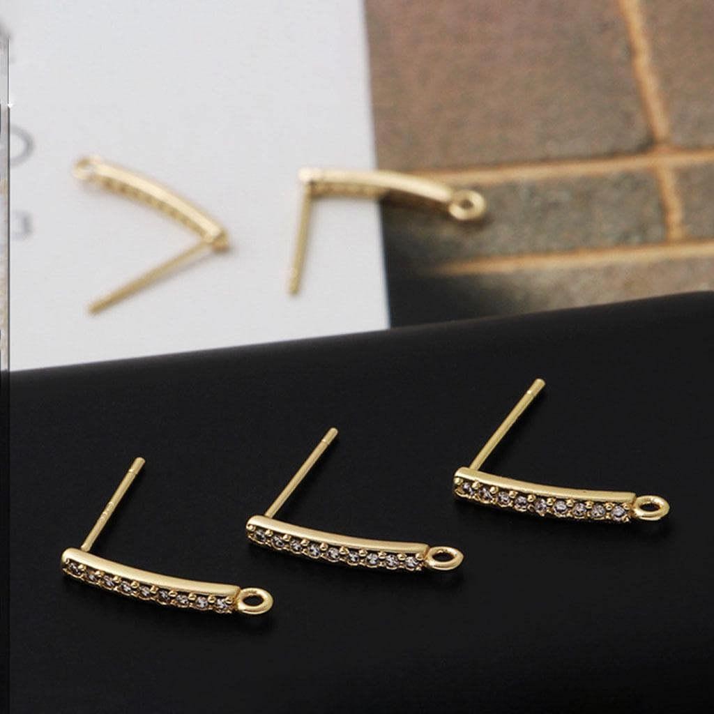 1Pair Gold Plated CZ Micro Pave Stick Stud Earrings Component GJS507