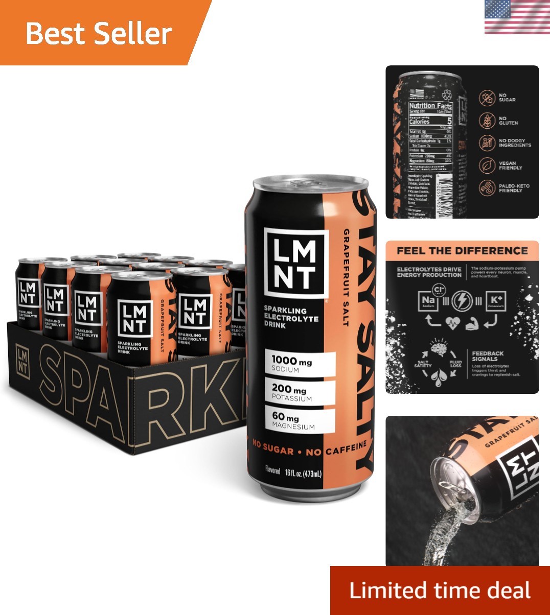 Sparkling Electrolyte Drink Grapefruit Salt 12 Count LMNT