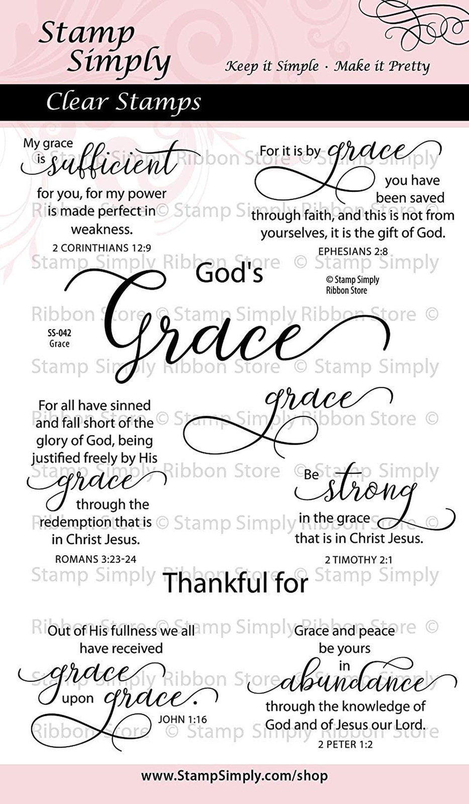 Stamp Simply Grace Faith and Thankfulness Christian Religious 4x6 Inch Sheet