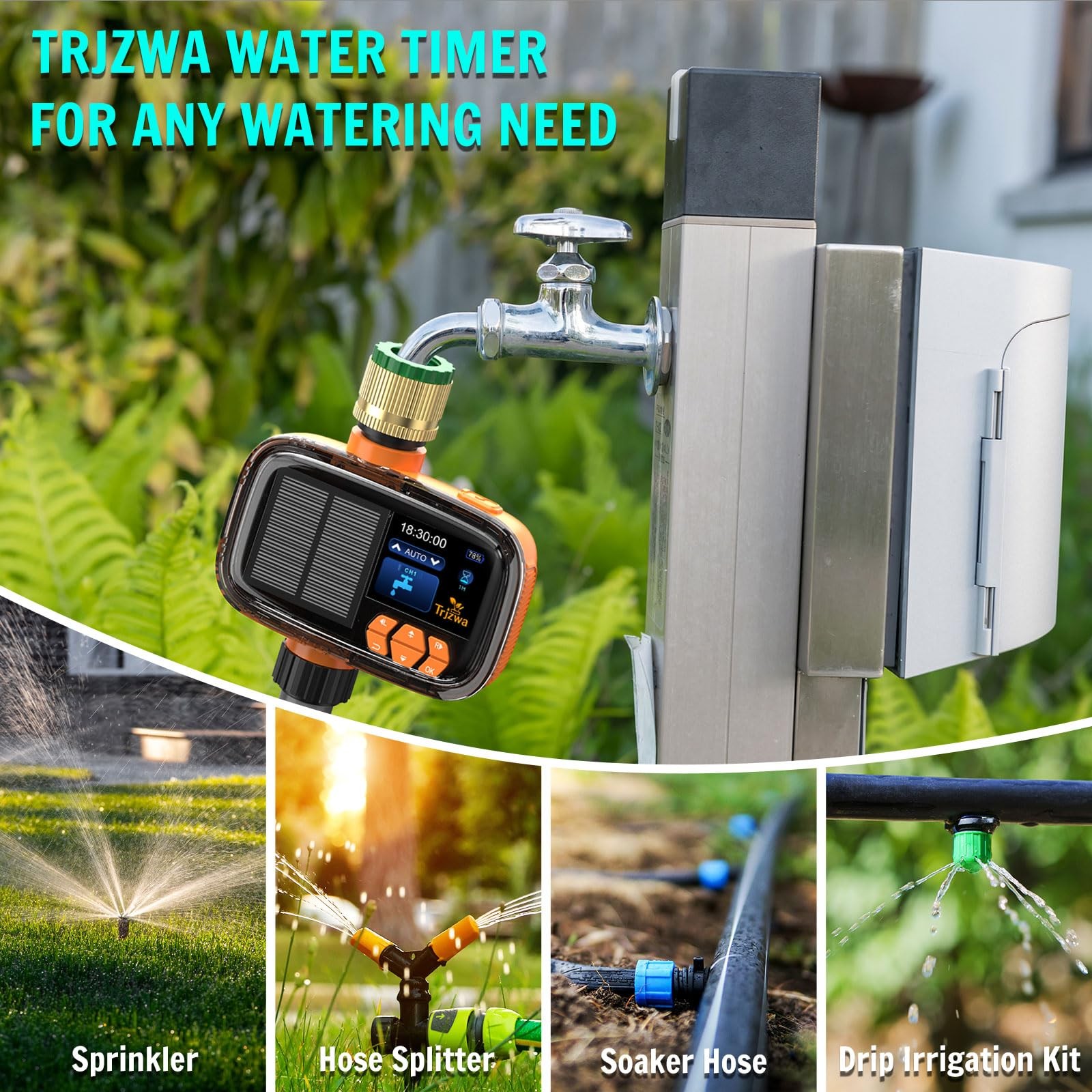 Solar Sprinkler Timer Water Timer, Irrigation System for Garden Hose Solar&Usb-
