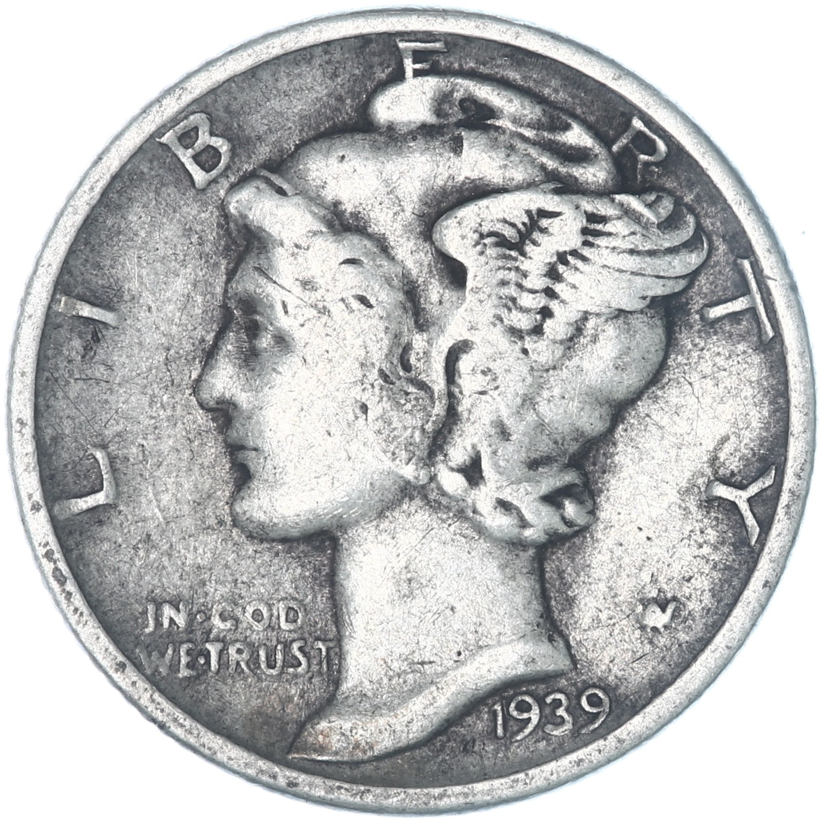 1939 (P) Mercury Dime 90% Silver Very Fine VF