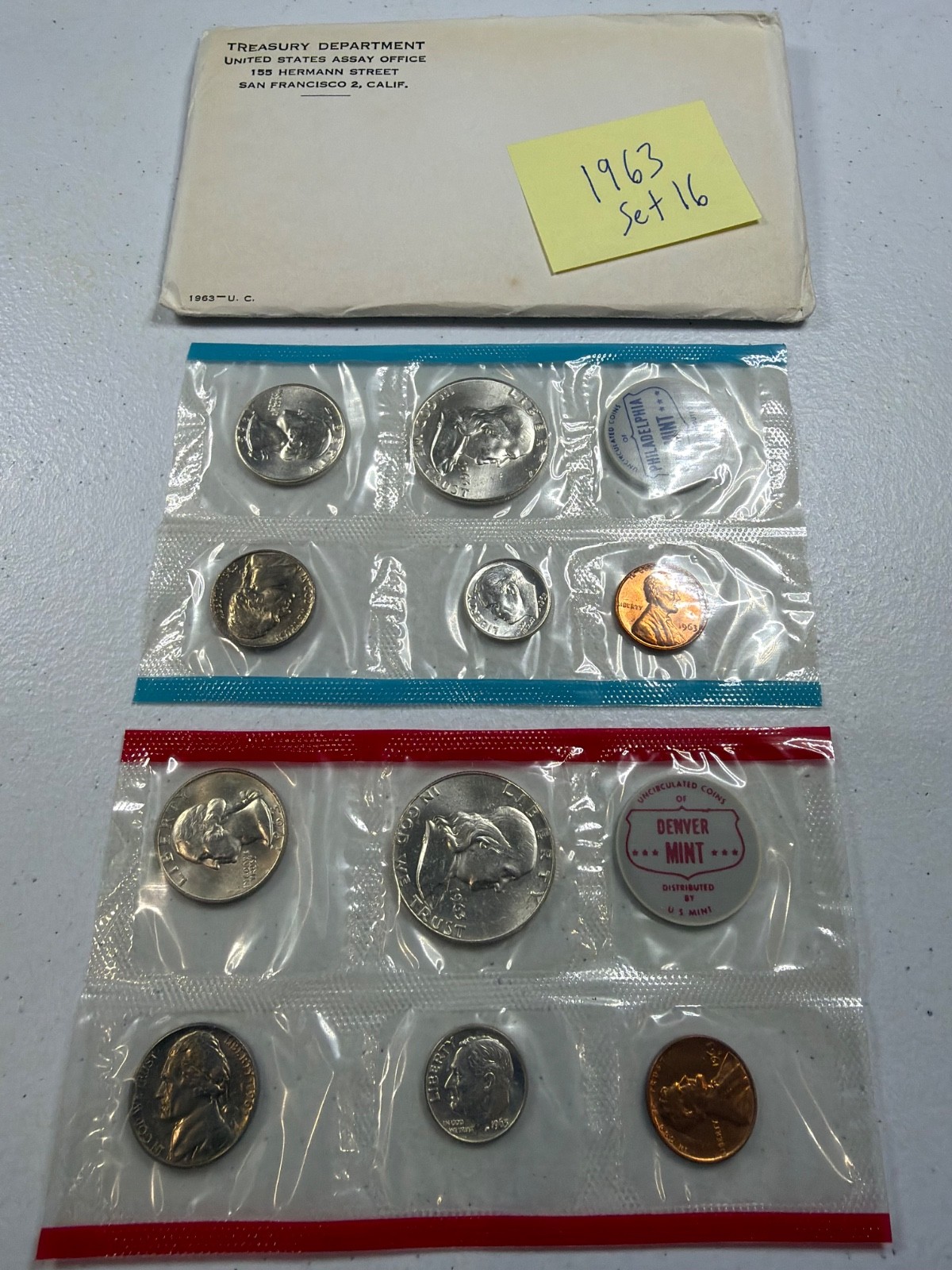 (1) 1963  US MINT SILVER P & D Set,  in all OGP,  w/ 90%  SILVER COINS,   SET 16
