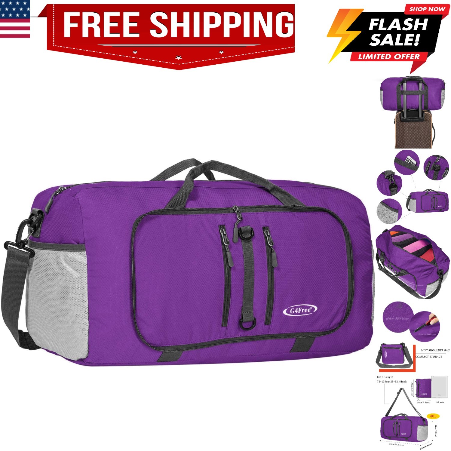40L/65L Foldable Duffel Bag, Water-Repellent Travel Backpack, Lightweight Car...