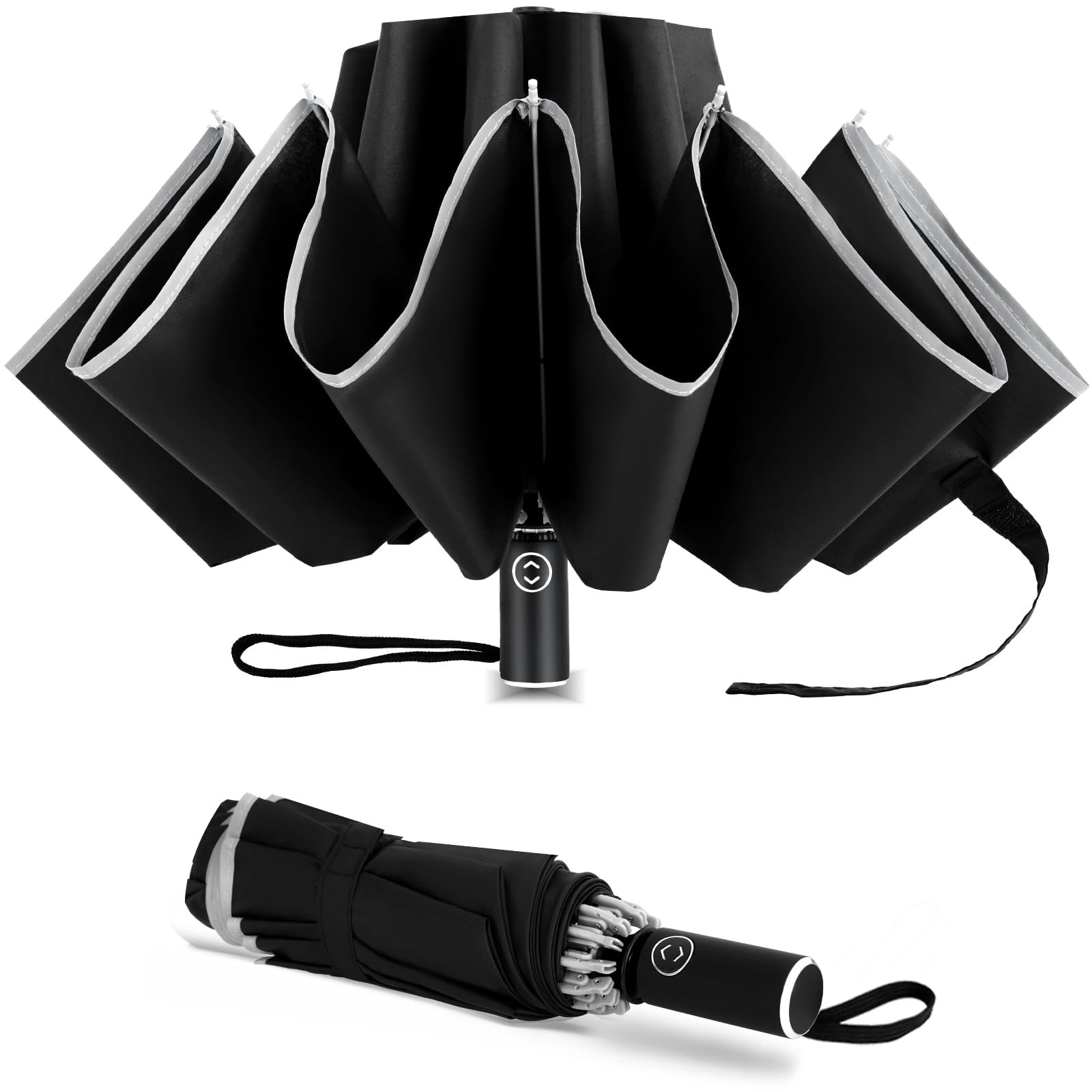 UVANTI Windproof Travel Umbrella, Compact Inverted Reverse Large, Black