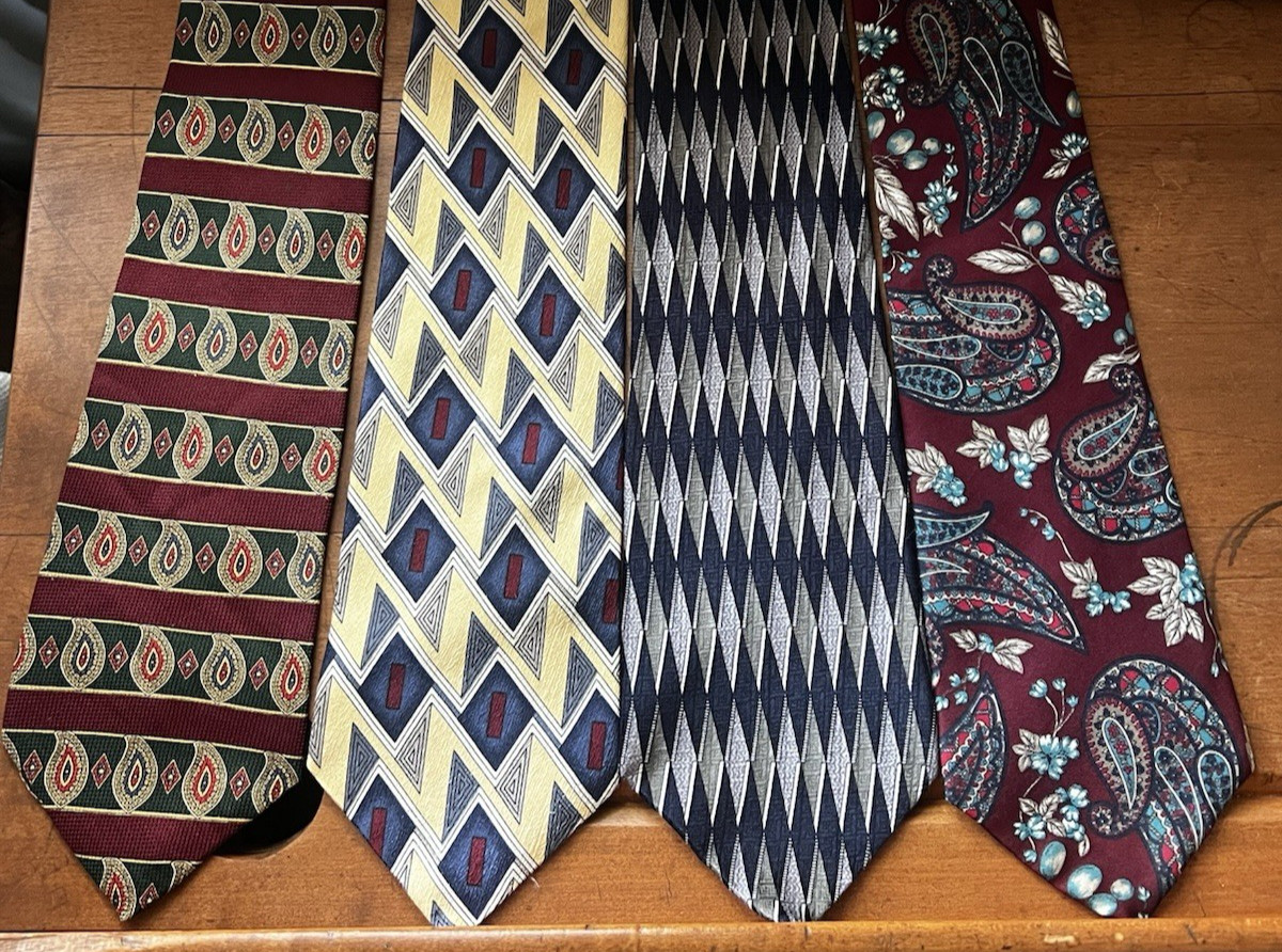 Men's 100% Silk Tie Lot 4pc Multicolor Tommy Hilfiger | Pierre Cardin +2
