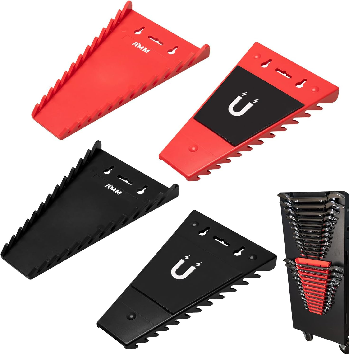 4 Pack Magnetic Wrench Organizer, 48-Slot Magnetic Wrench Holder for Tool Box Dr