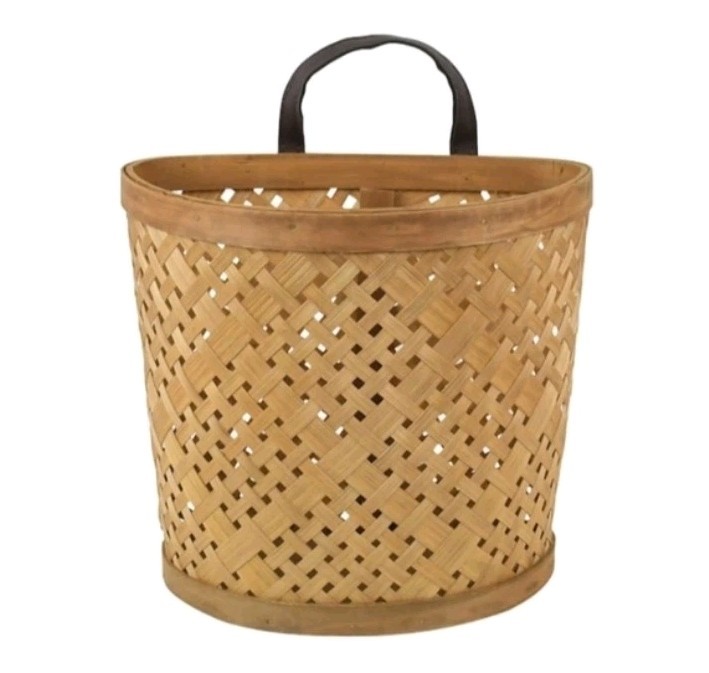 NWT Ashland Brown Bamboo Wicker Wall Hanging Basket Rustic Farmhouse Home Decor