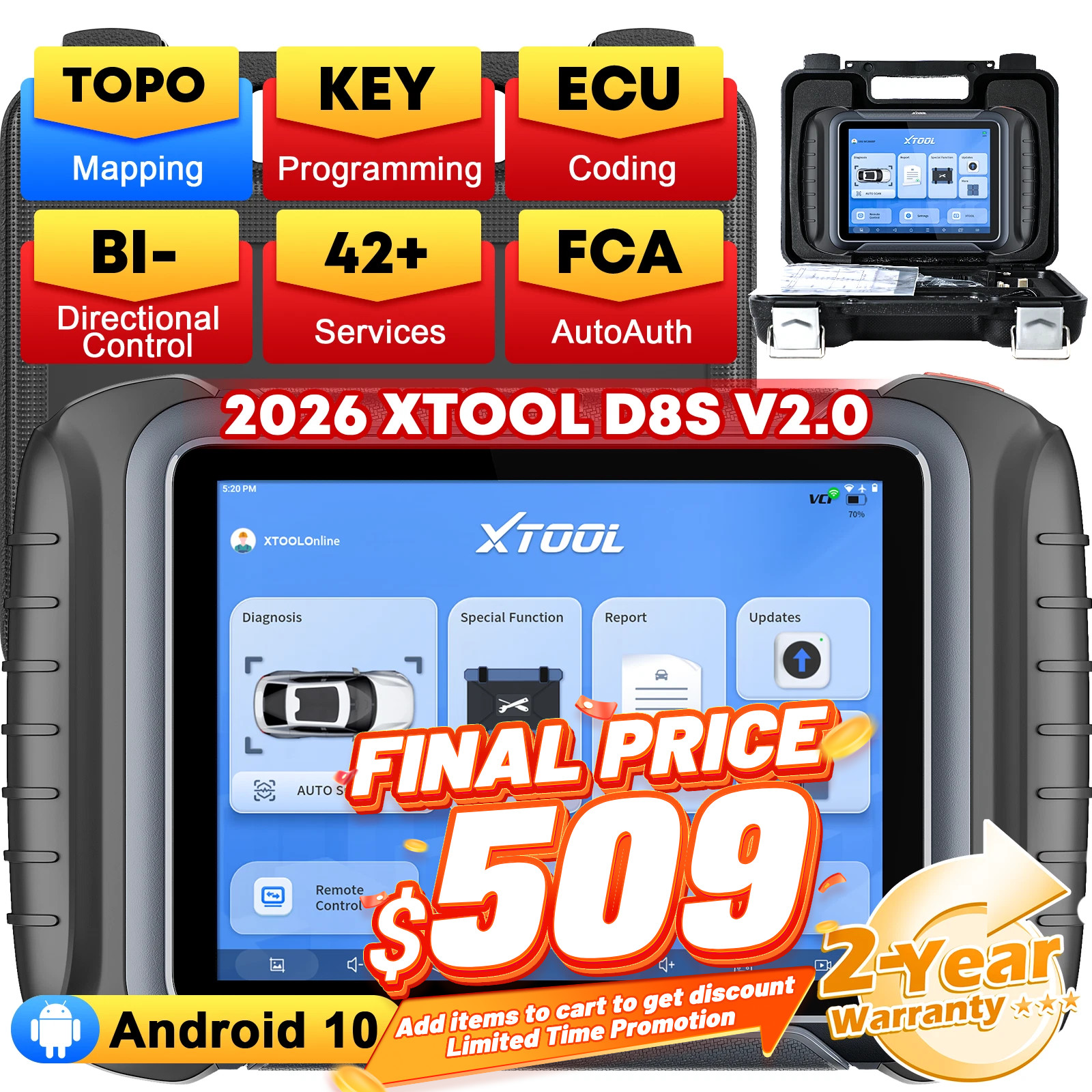 2026 XTOOL D8S V2.0 Auto Full System Diagnositc Tool E.CU Coding Key Programmer