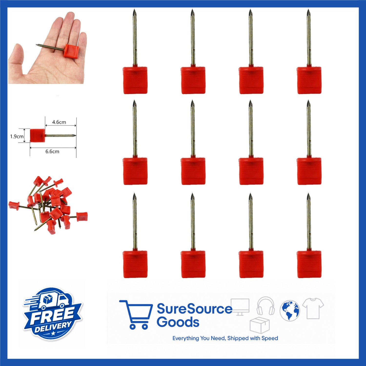 Target Archery Pins 12 Count Red Plastic 6.6cm for Paper and Foam Targets
