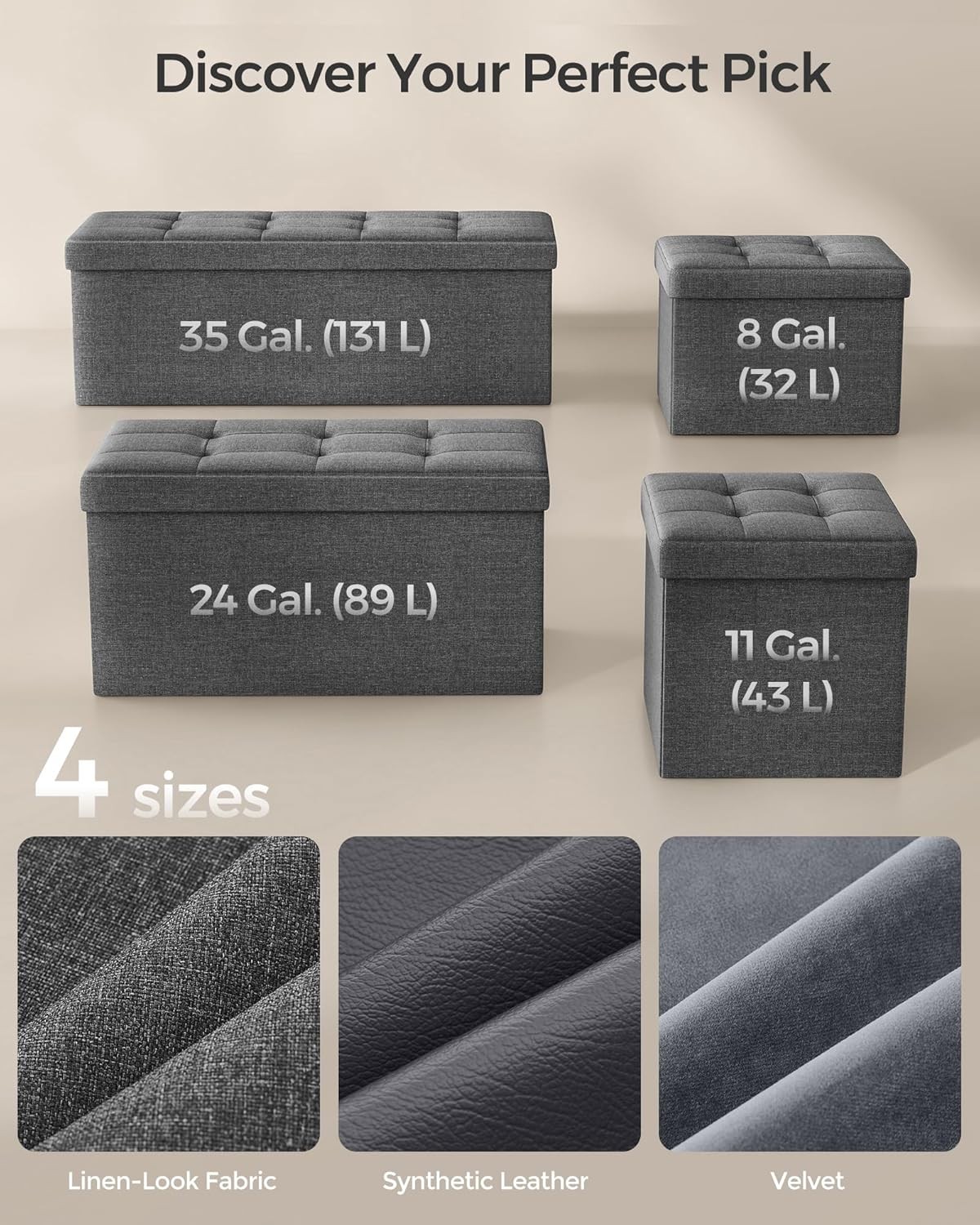 Mazie Collection Small Folding Storage Ottoman Foot Rest Stool 12.2 x 16.1 x