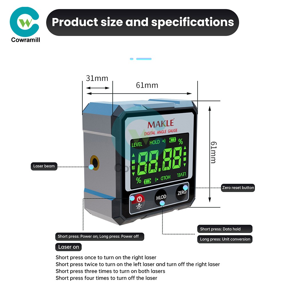 360° Magnetic Digital Level Angle Finder Protractor Inclinometer Rechargeable