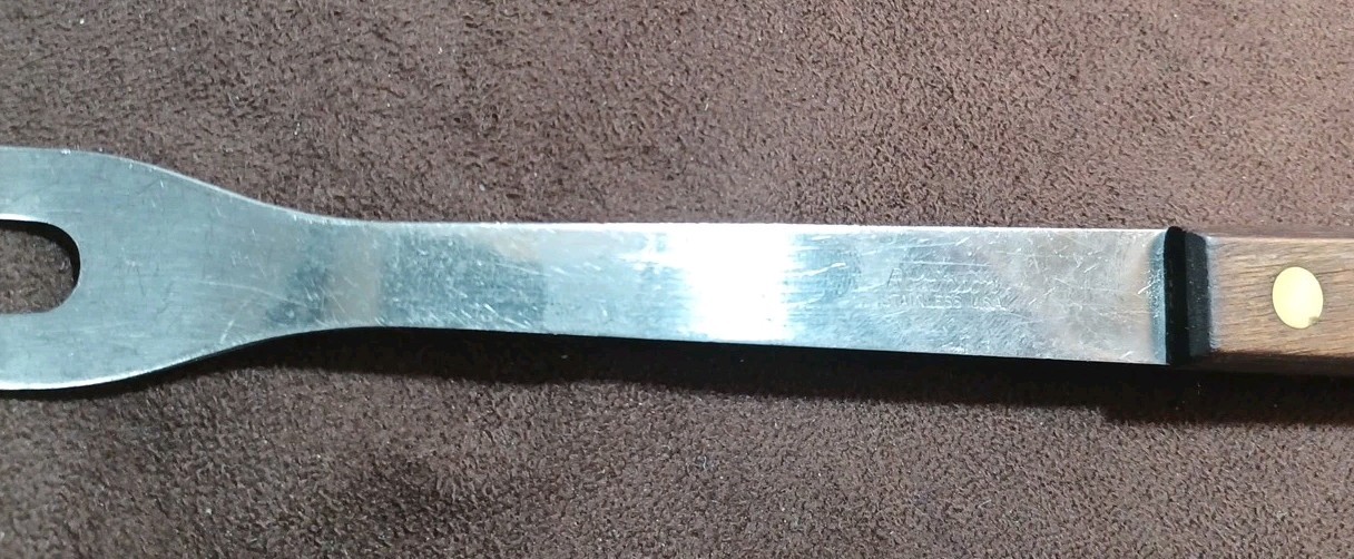Vintage Large Robinson 2 Tine Carving Fork, With Wood Handle, U.S.A.