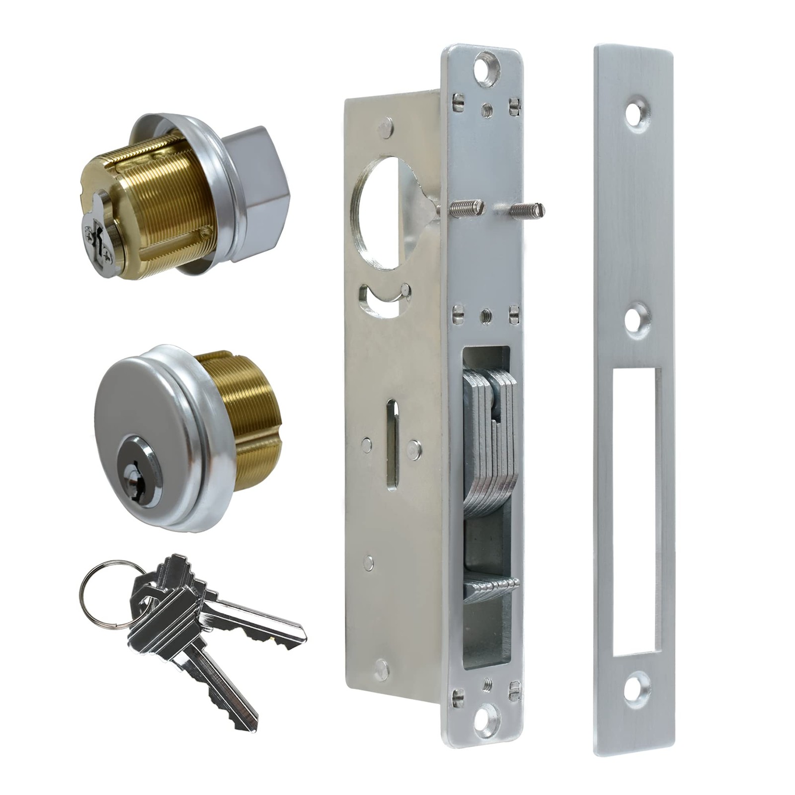 Storefront Door Lock 1.1/8 inch BACKSET,HOLKBOLT, Silver-Ordinary Mortise