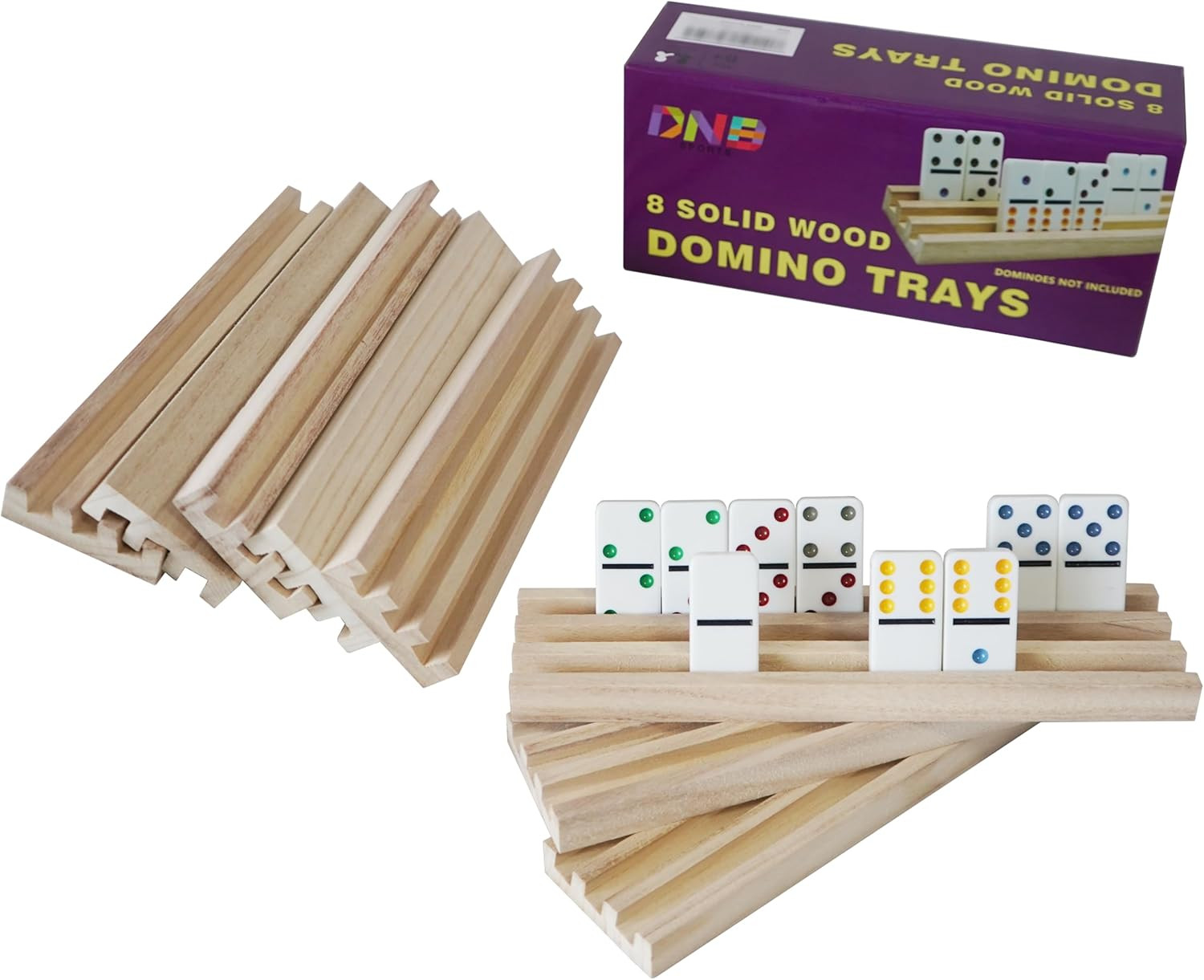 DNB Wooden Domino Racks Trays - Set of 8 Holders 3 Slots per Holder - Dominoes N