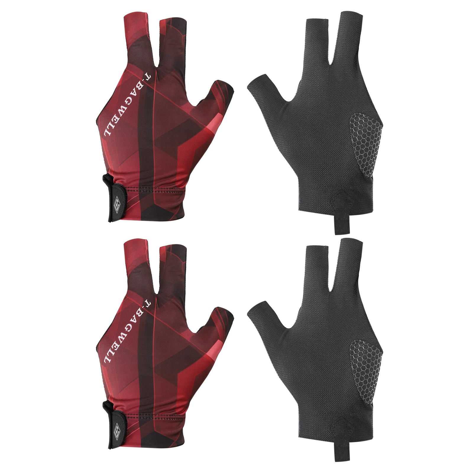 2 Pcs 3 Finger Pool Glove Left Hand Billiard Gloves Black Red