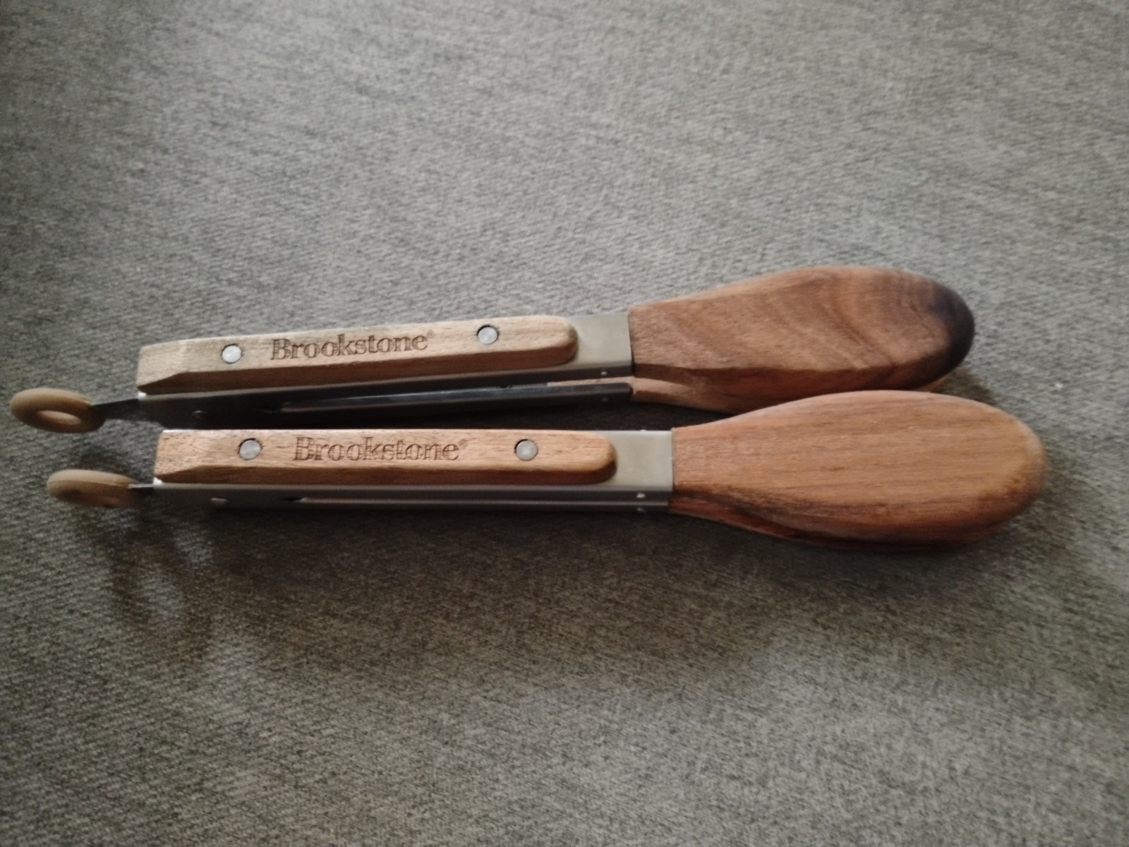 2 Brookstone Wooden & Stainless Tongs 20.5"