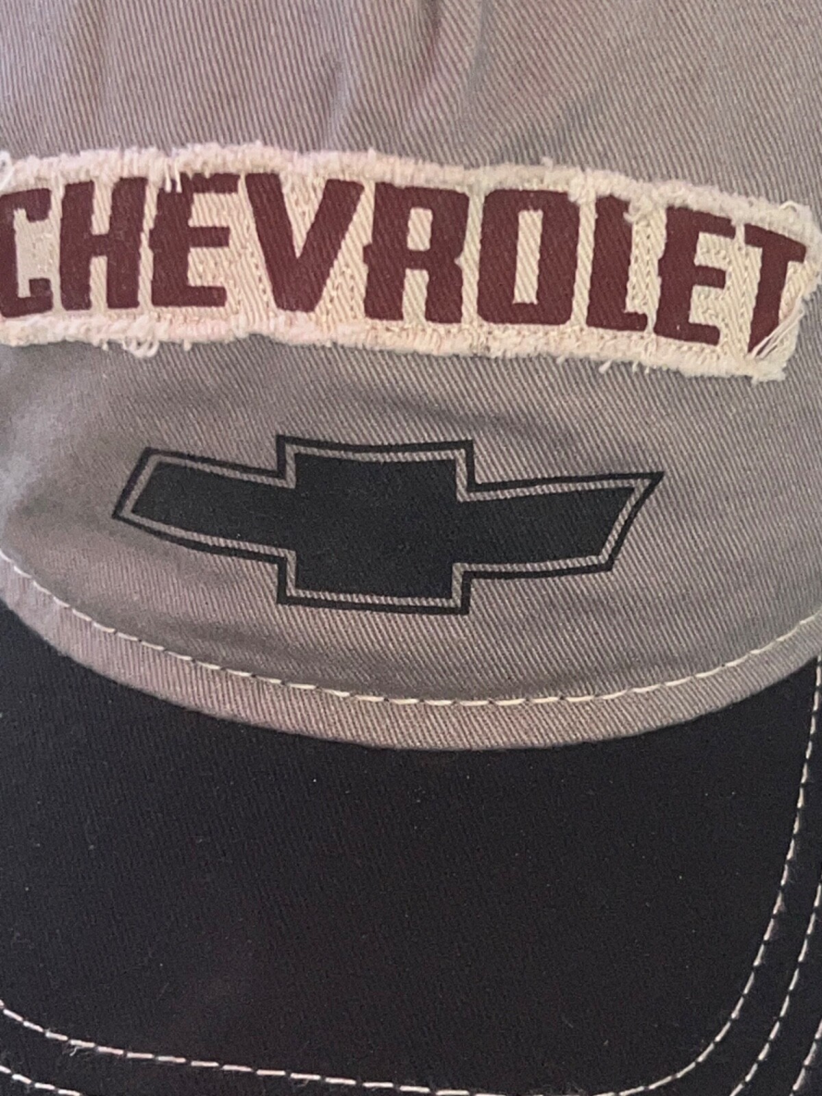 Chevrolet Distressed Cotton Gray lack Brown Hat Cap Hook Loop NOSWT