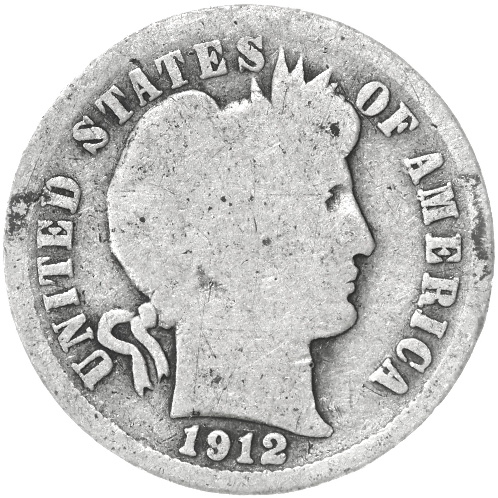 1912 D Barber Dime 90% Silver About Good AG