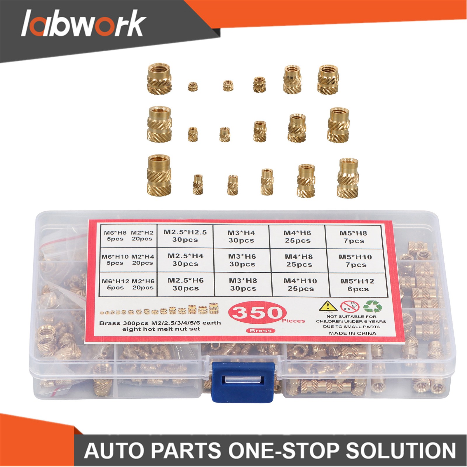 Labwork 350Pcs Threaded Inserts M2-M6 Female Thread Metric Knurled Nuts