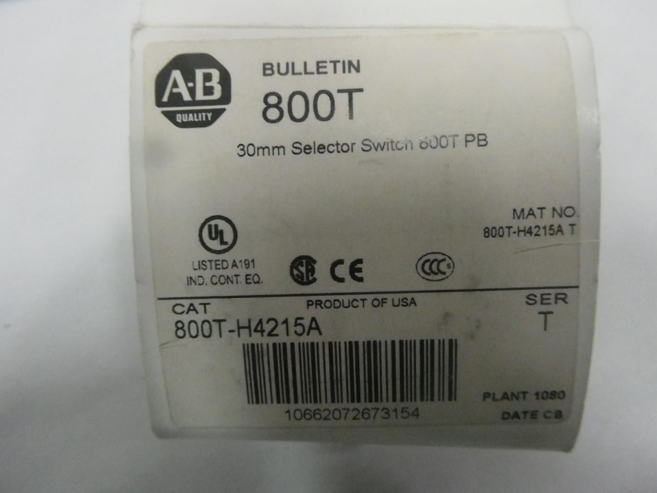 Allen Bradley 800T-H4215A Selector Switch