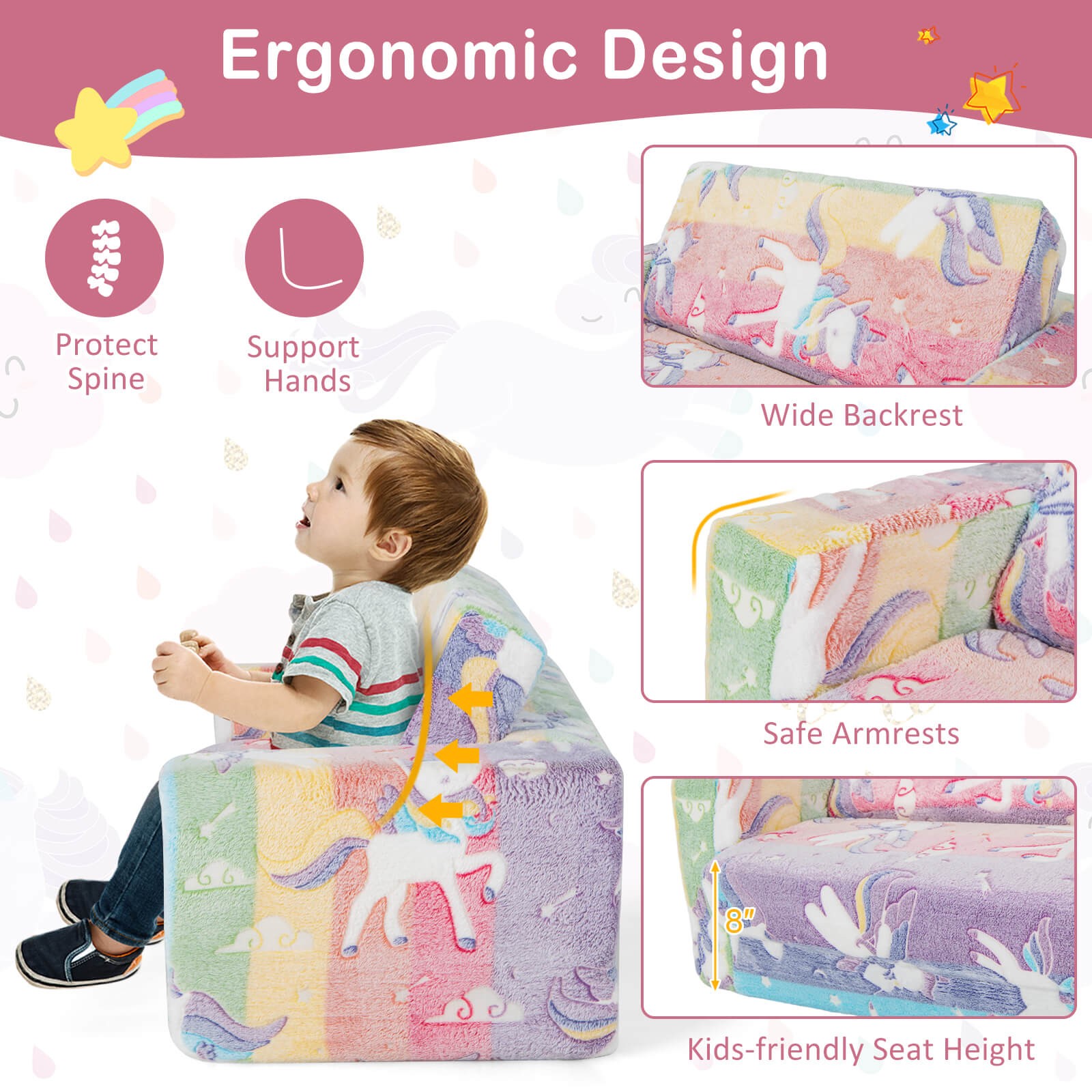 2-in-1 Flip Out Kid’s Sofa Chair Convertible Toddler Couch to Lounger