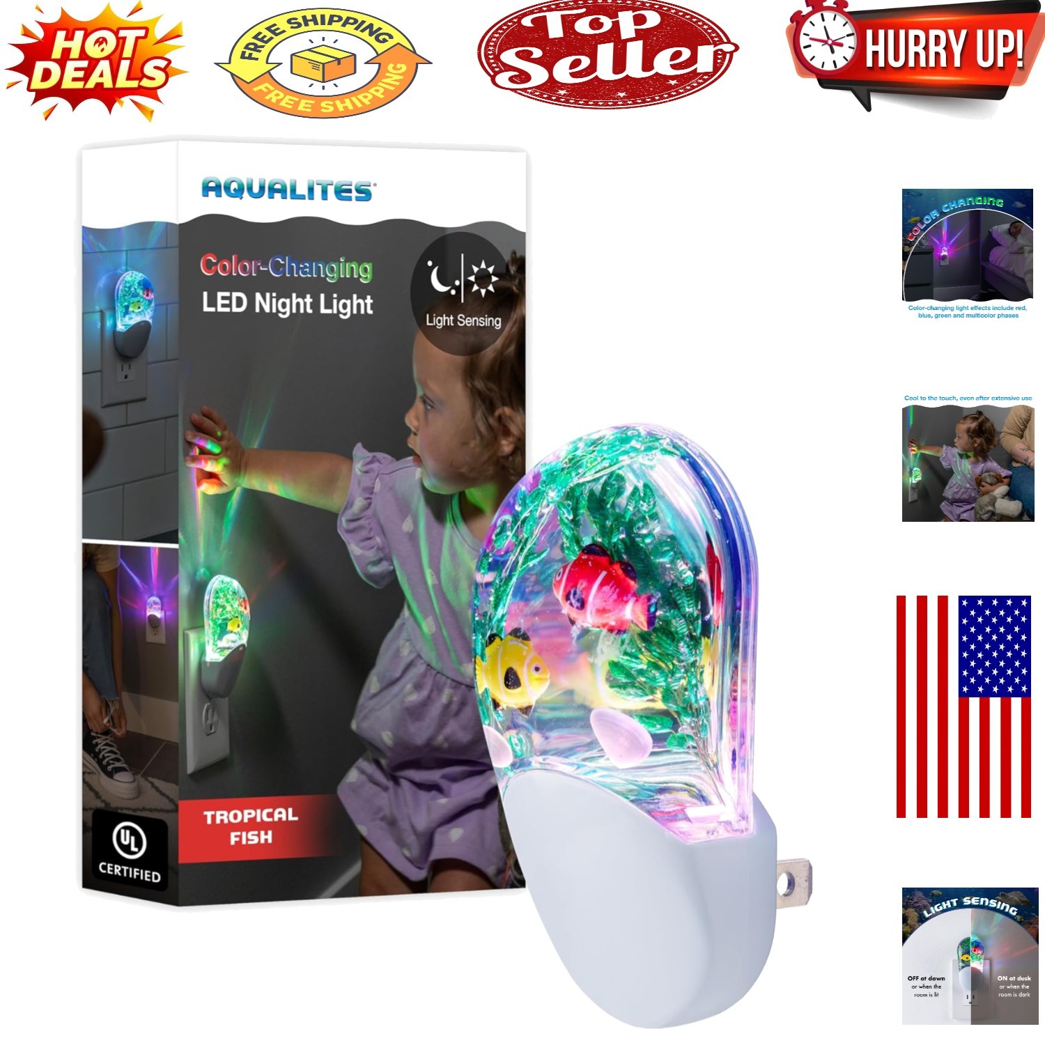 Tropical Fish Color-Changing LED Night Light with Auto On/Off