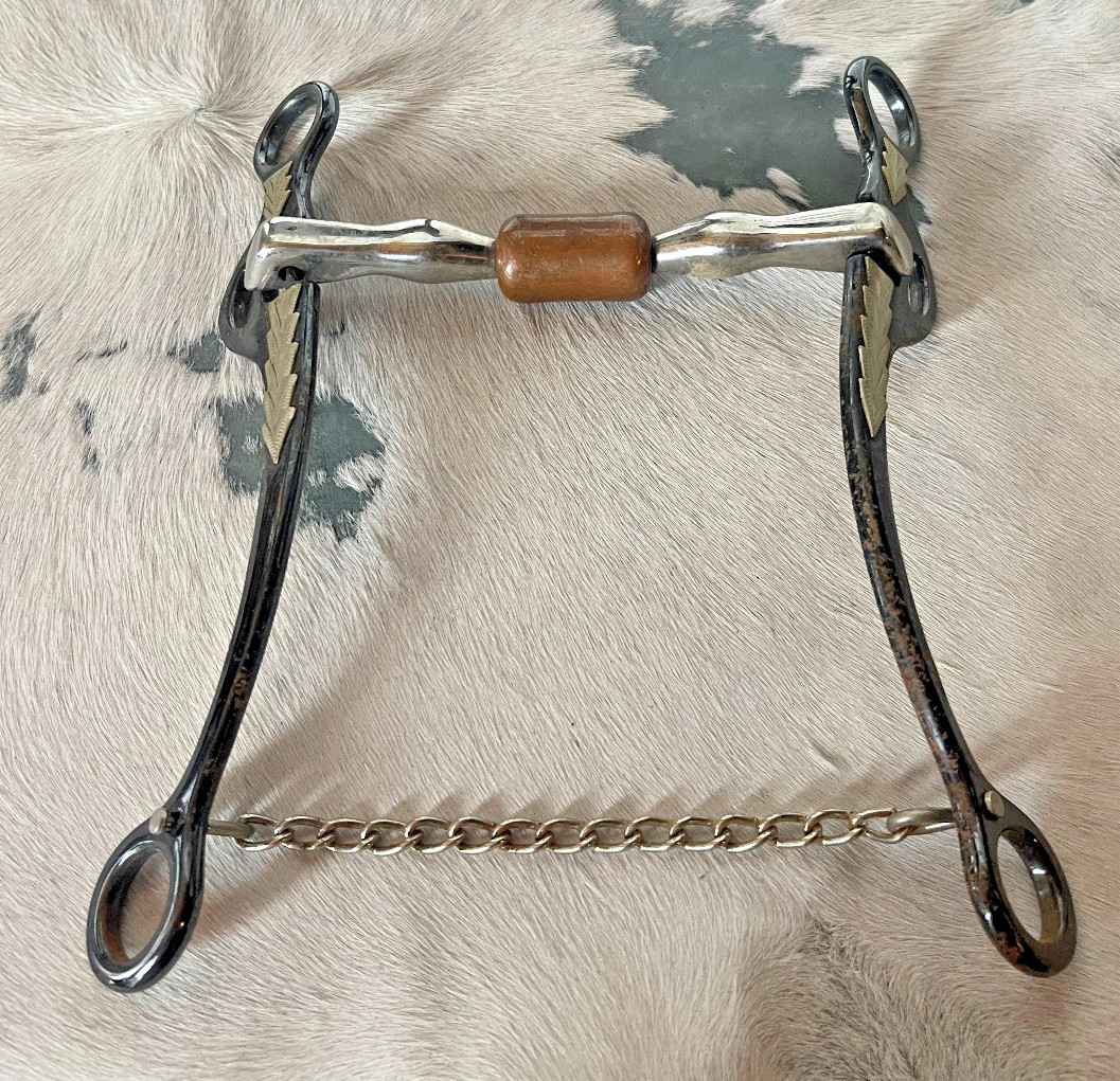 Long Shank Snaffle Bit Five and a half in Mouth Copper Roller chain Black Silver