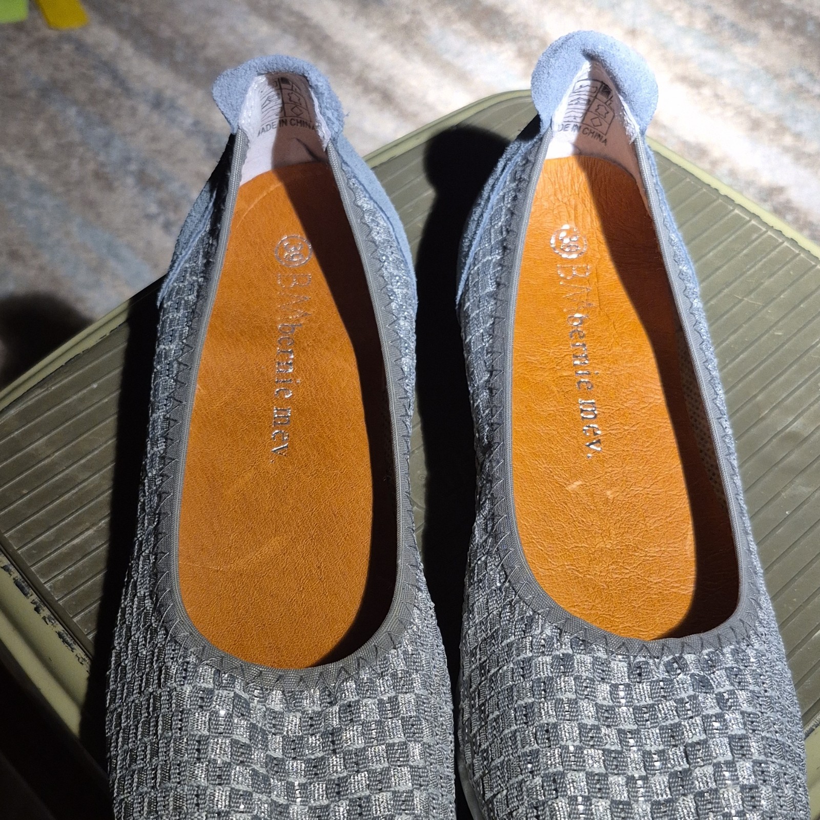Bernie Mev Gray Woven Women's Slip-On Checkered Round Toe Flats
