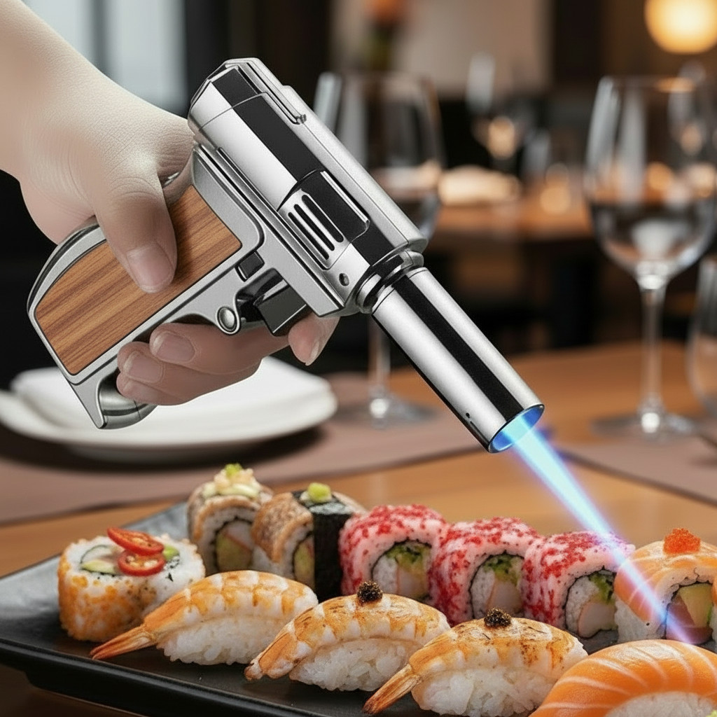 Butane Lighter Torch, Silver, Pistol-grip Handle
