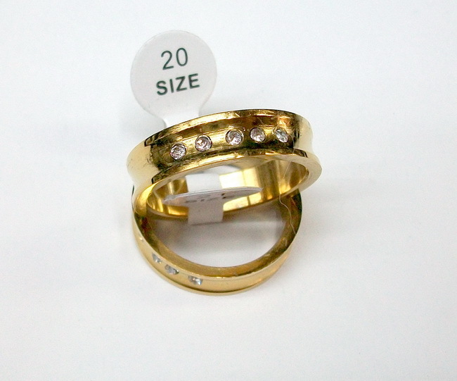 Men Women Teenage Steel Ring New 5 CZ Diams 18K Gold Plate