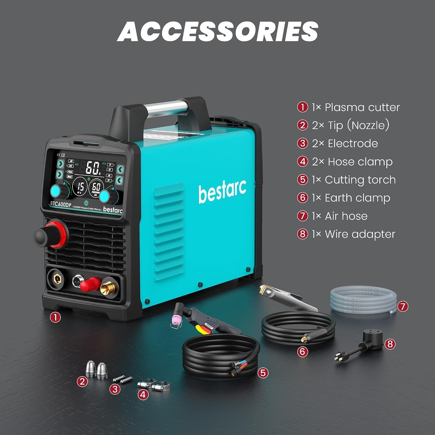 Plasma Cutter, [Pilot Arc][Large LED Display][Air Sensor] 60A Plasma Cutter M...