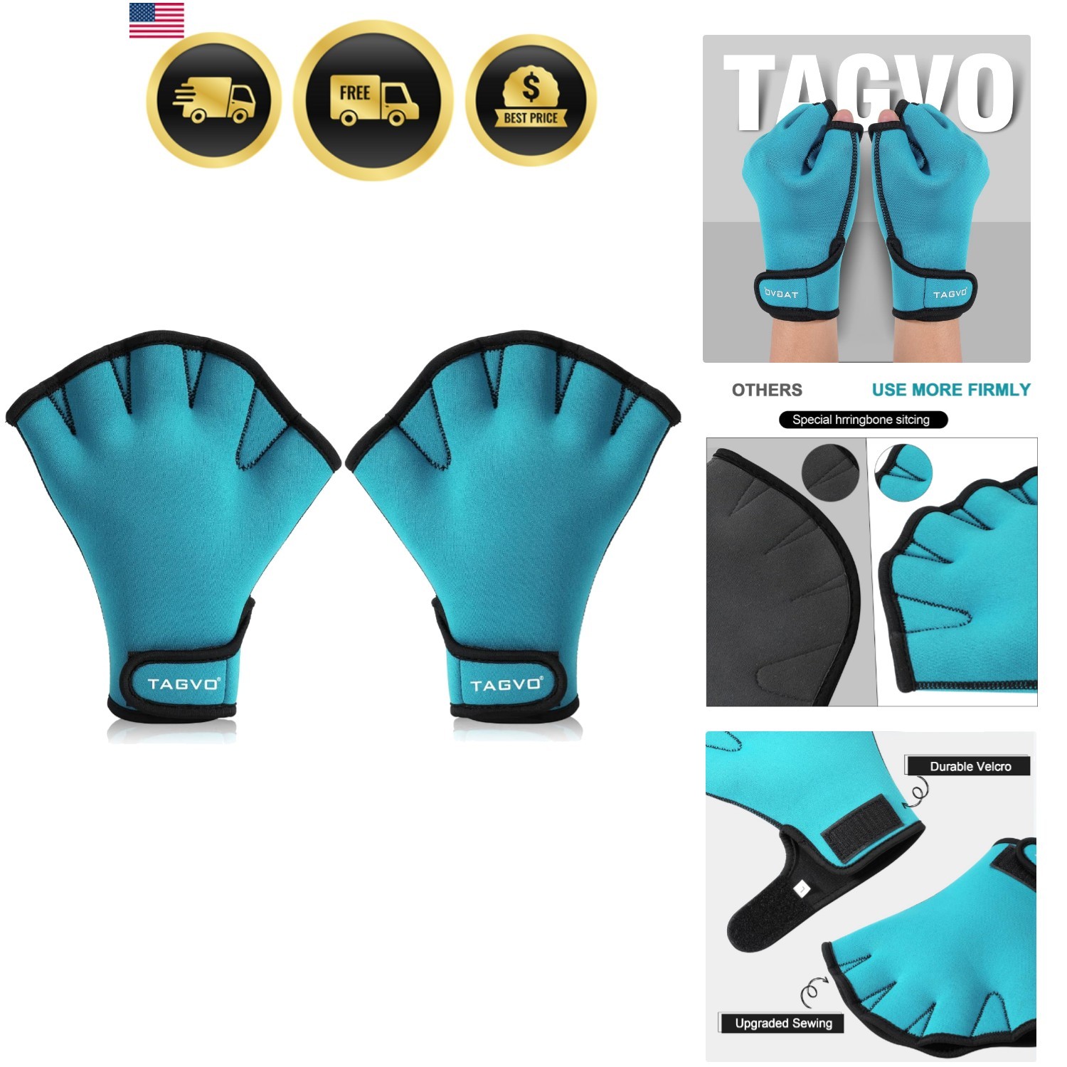 Aquatic Fitness Gloves Water Resistance Swimming Gloves Large Neoprene Resist...