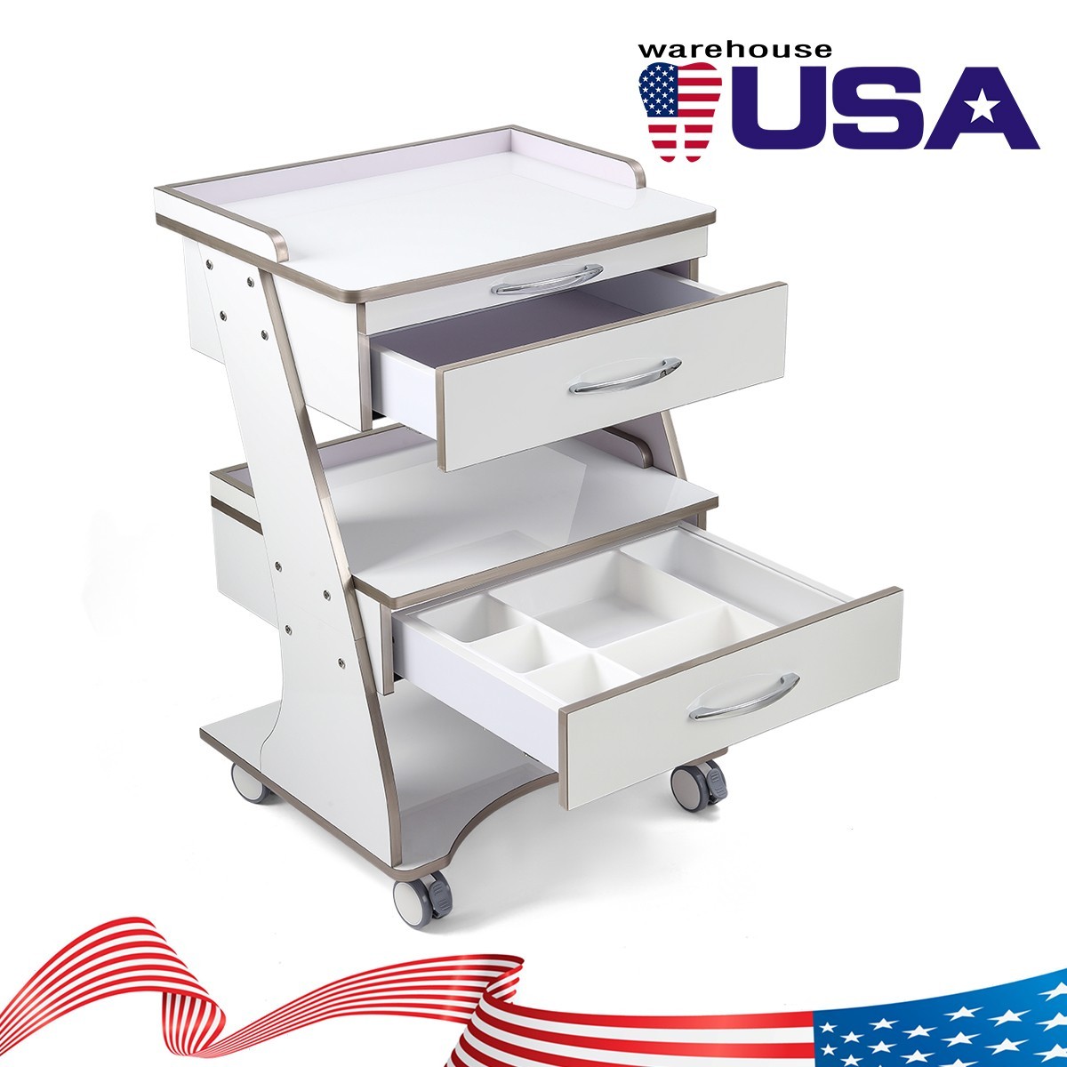 Dental Storage Cabinet Double-Drawer 3 Layer-Tier Cart Tools Socket High-Gloss