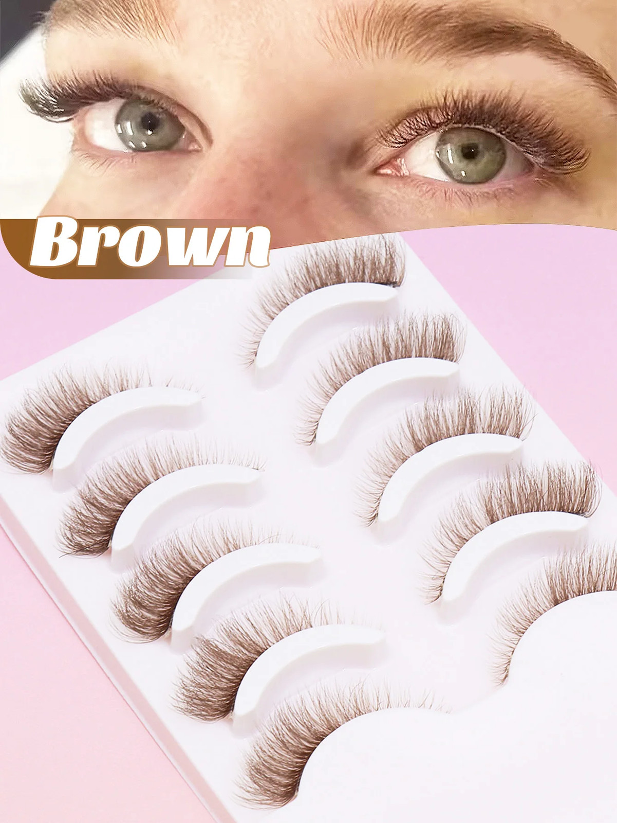 Christmas new 5 Pairs Brown Lashes 3D Mink  Natural Long False Eyelashes Dramati