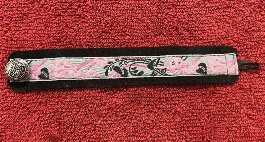 Handcrafted Fabric Bracelet Purple/Grey/Black Colors Designer Button 7-Inch B35