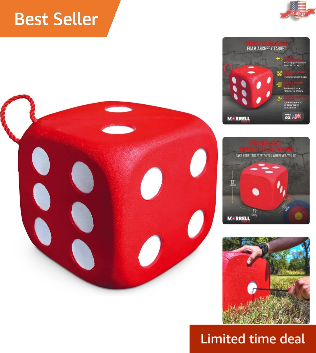 High Roller Foam Archery Target - 6-Sided Cube w/ 21 Bullseyes & Carry Handle