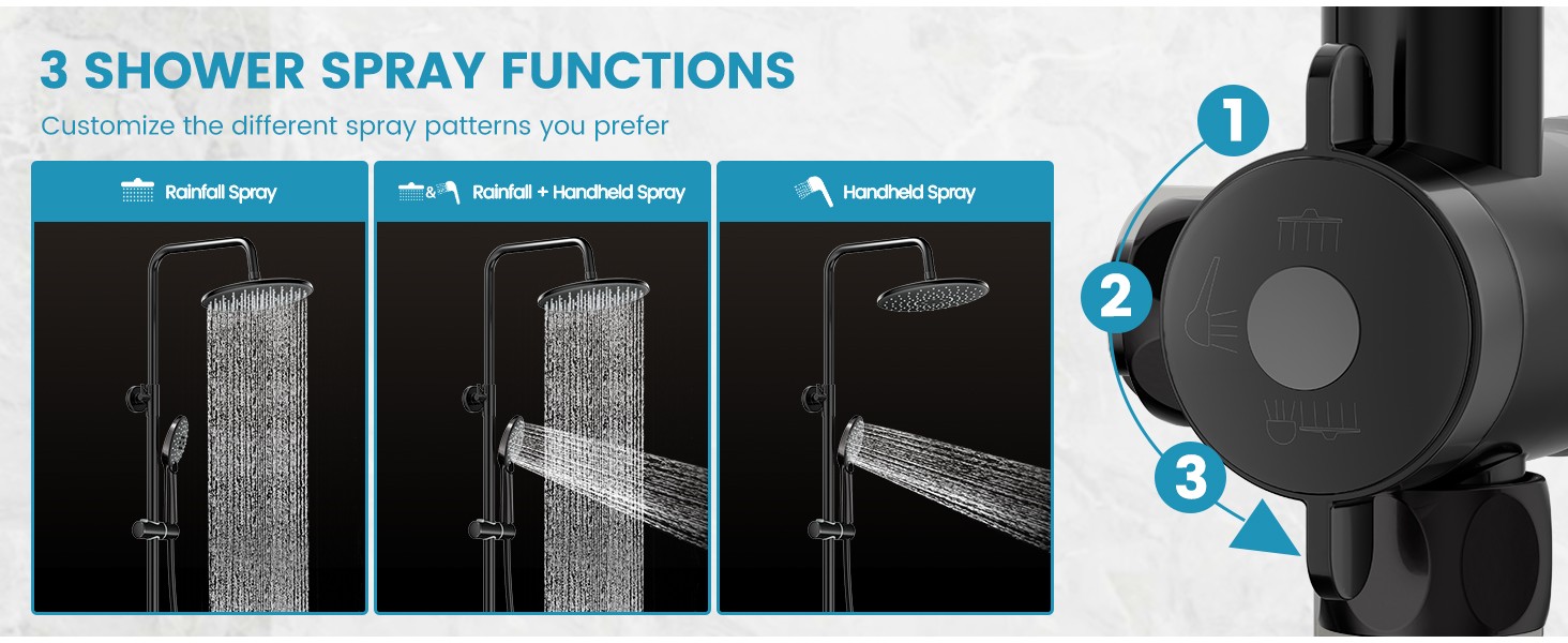 Shower System with 10 Inch Rain Shower Head and Handheld Sprayer, 3-Function