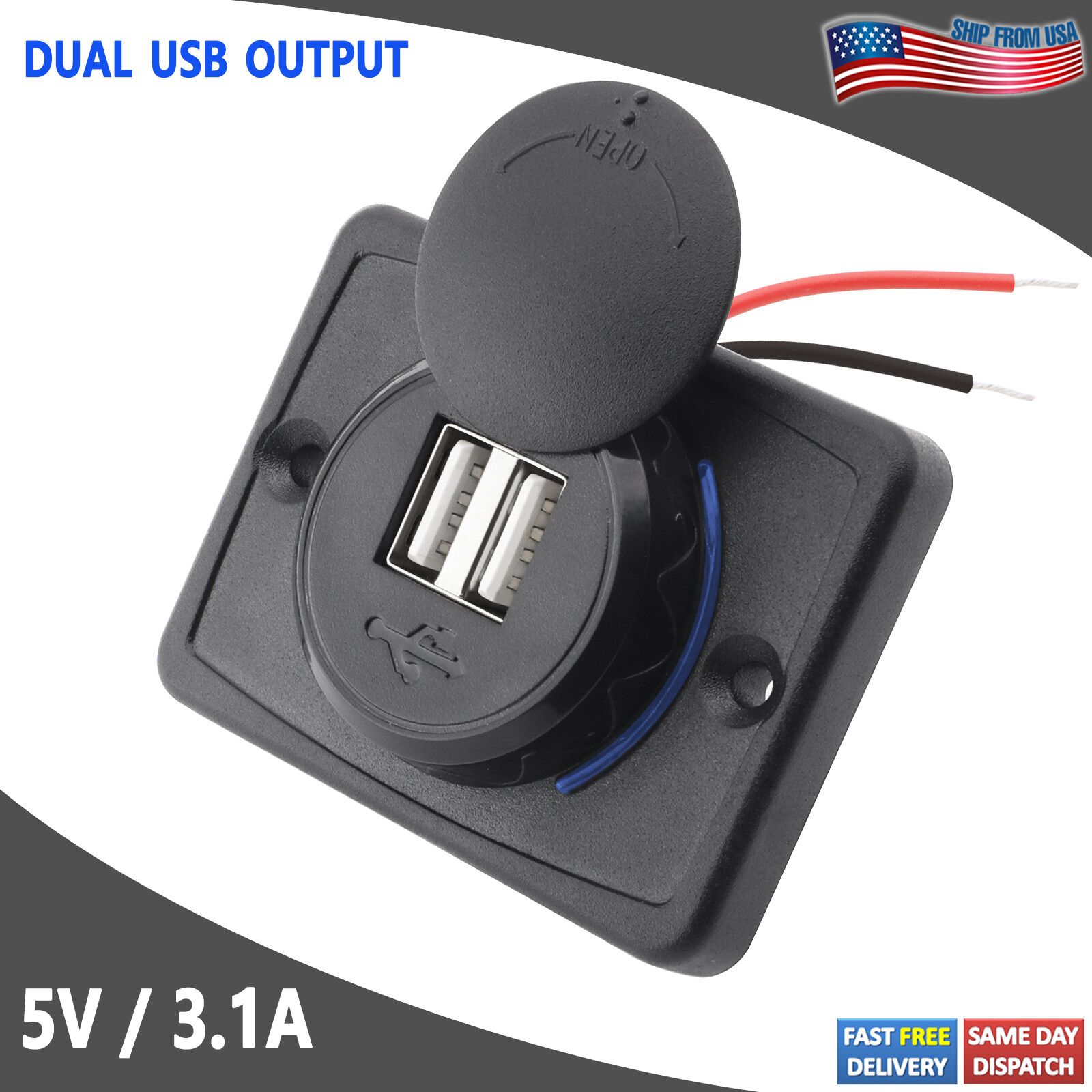 Dual USB Port Car Cigarette Lighter Socket Charger Power Outlet Cover Dustproof
