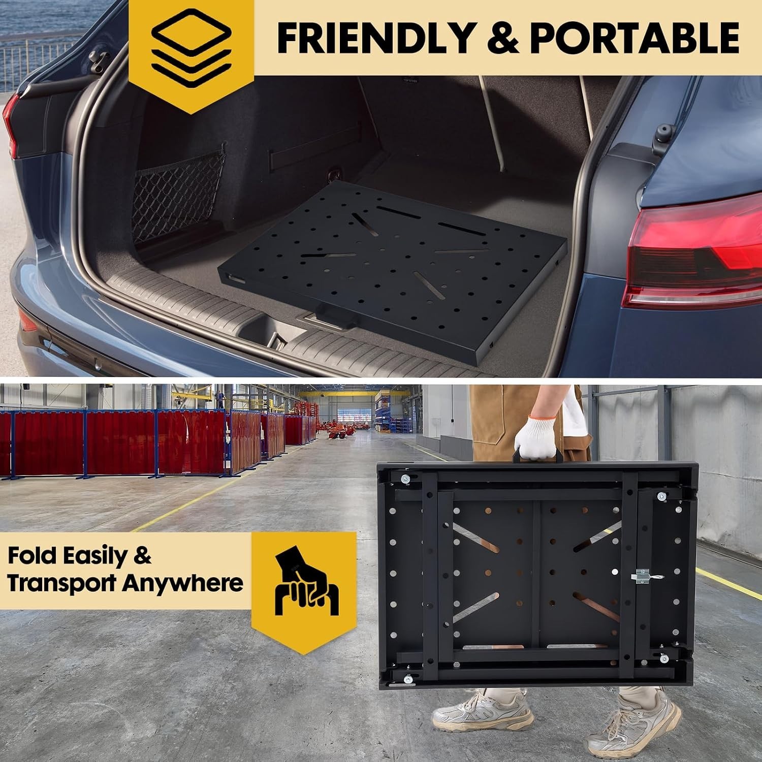 Versatile Foldable Welding Table with 1000LBS Capacity & Tool Slots - Lacquered