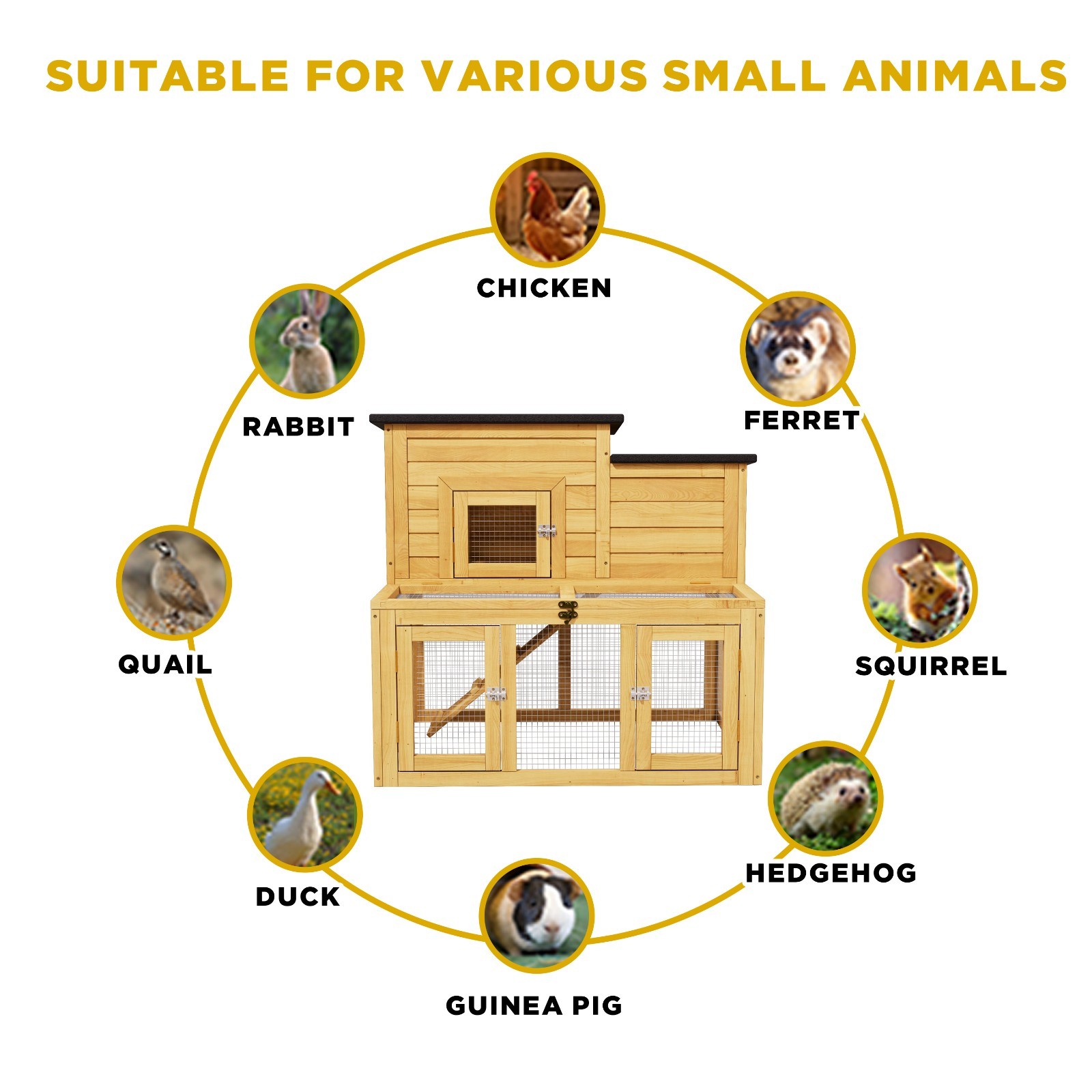Large Outdoor Wooden Quail Cage Rabbit Hutch Chicken Coop with Run & Ramp，2 Tier