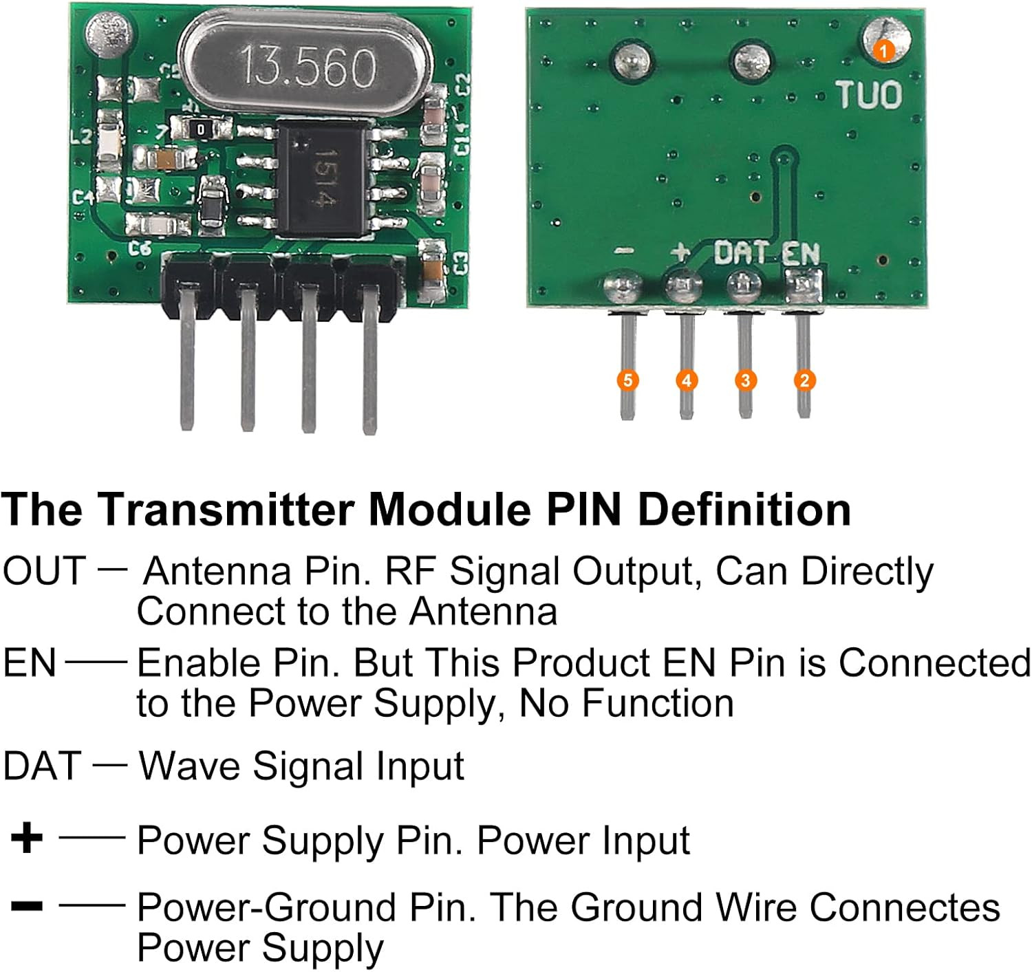 5Pcs 433Mhz Wireless RF Transmitter and Receiver with Antenna Ask Remote Control