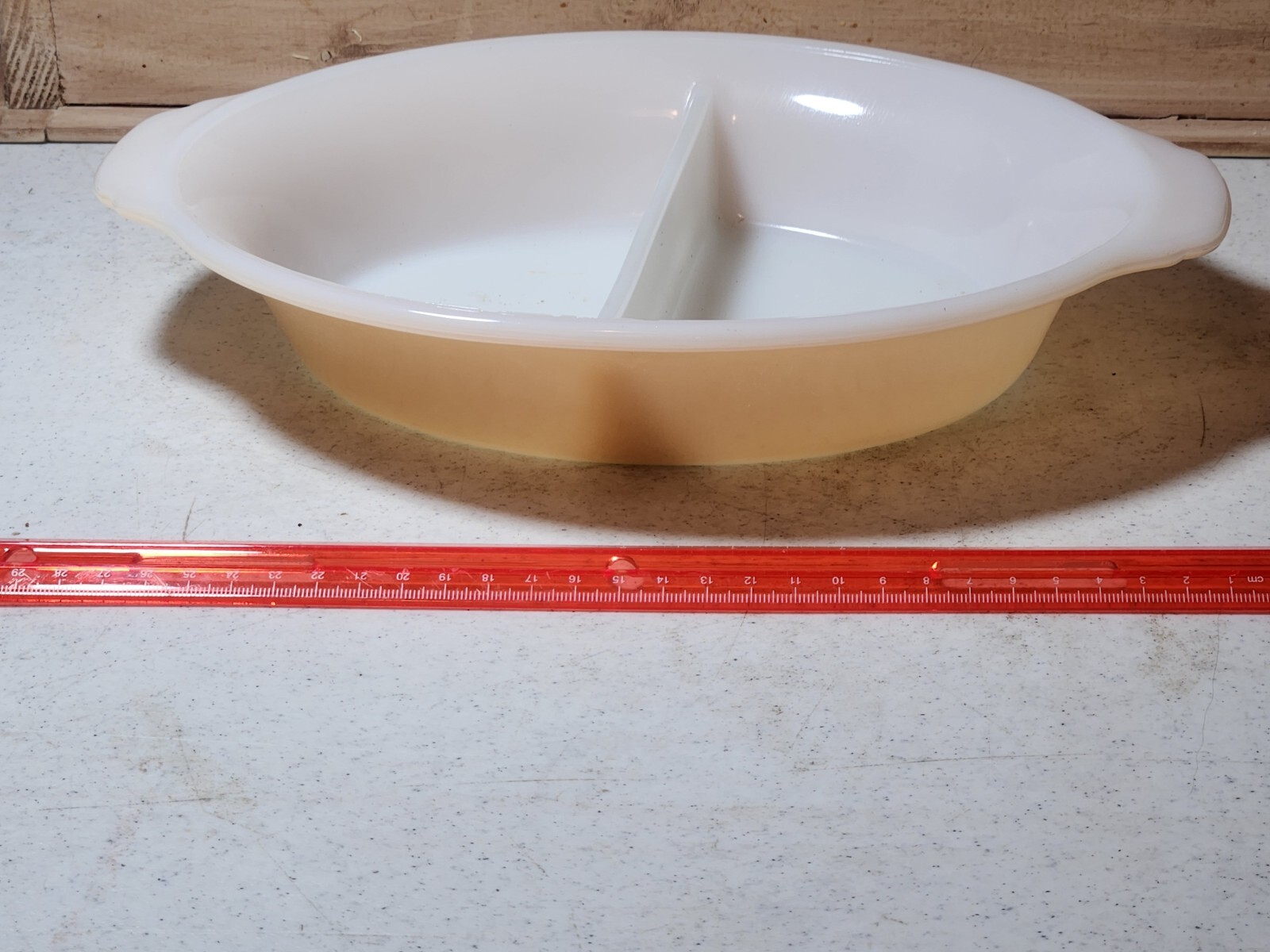 Fire King Peach Lusterware Divided Oval Dish Reverse Logo Vintage Anchor Hocking