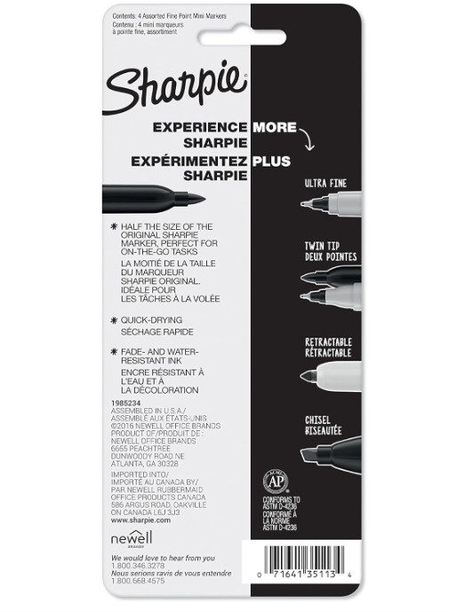 Sharpie Mini Permanent Markers, Fine Point, Assorted Colors, 4 Count