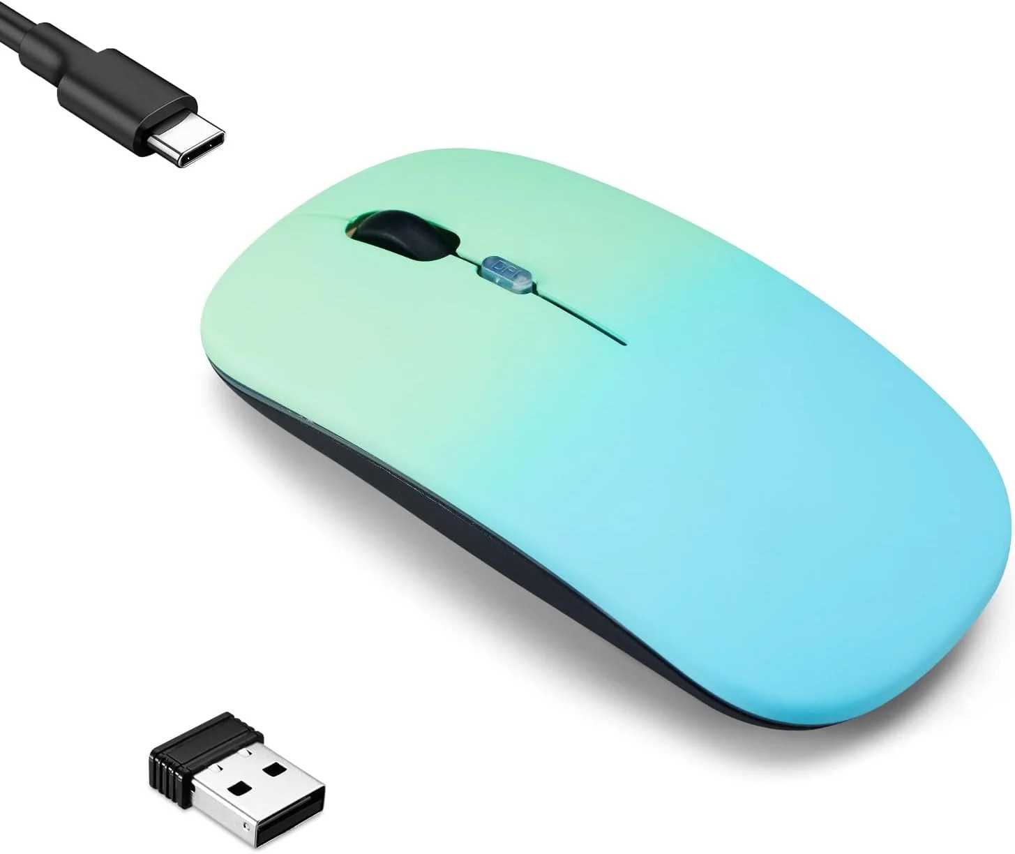Wireless Bluetooth Mouse,LED Dual Mode Rechargeable Silent Slim Laptop Mouse,Por